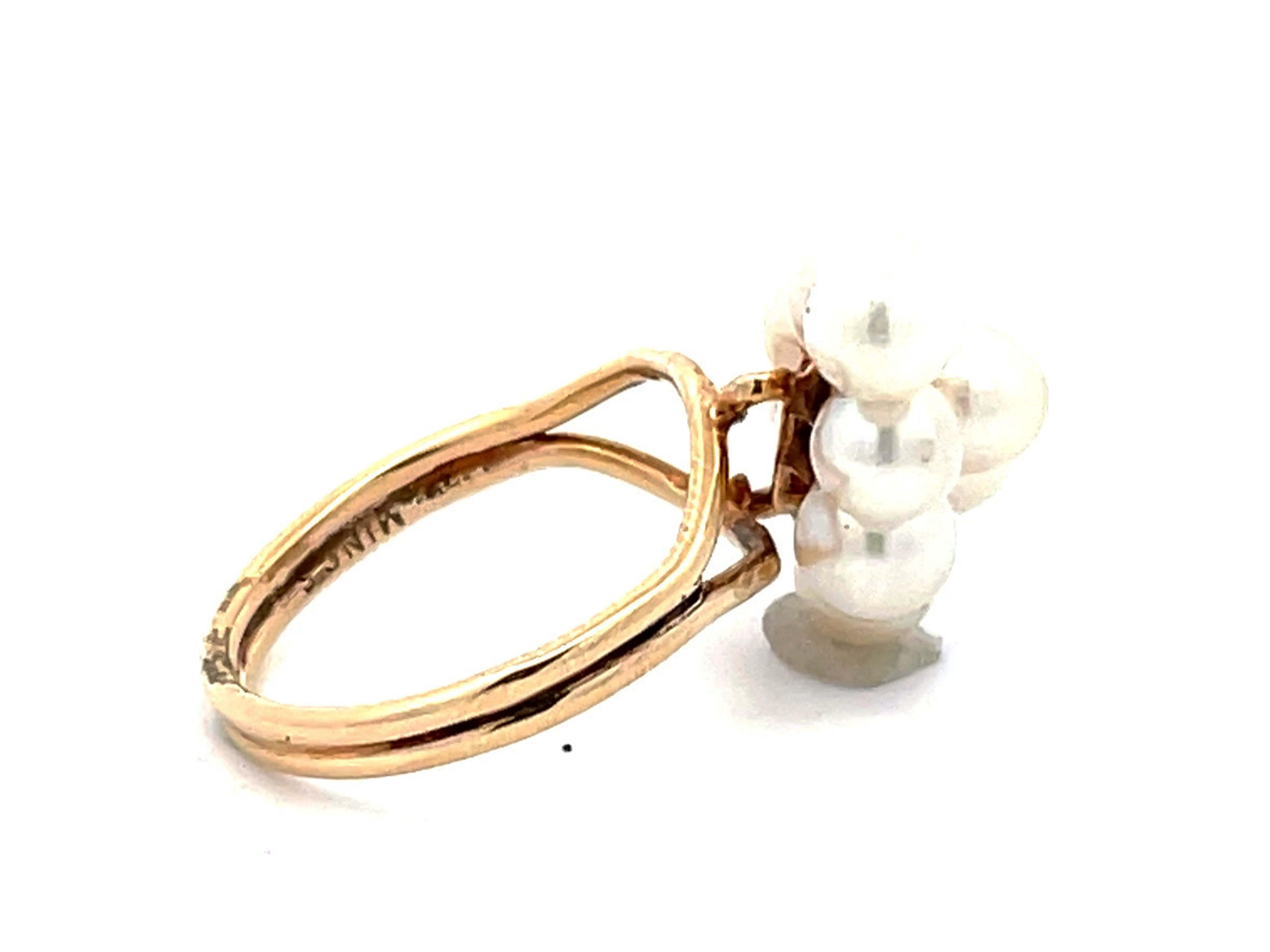 Modern Mings Akoya Pearl Ring in 14k Yellow Gold For Sale