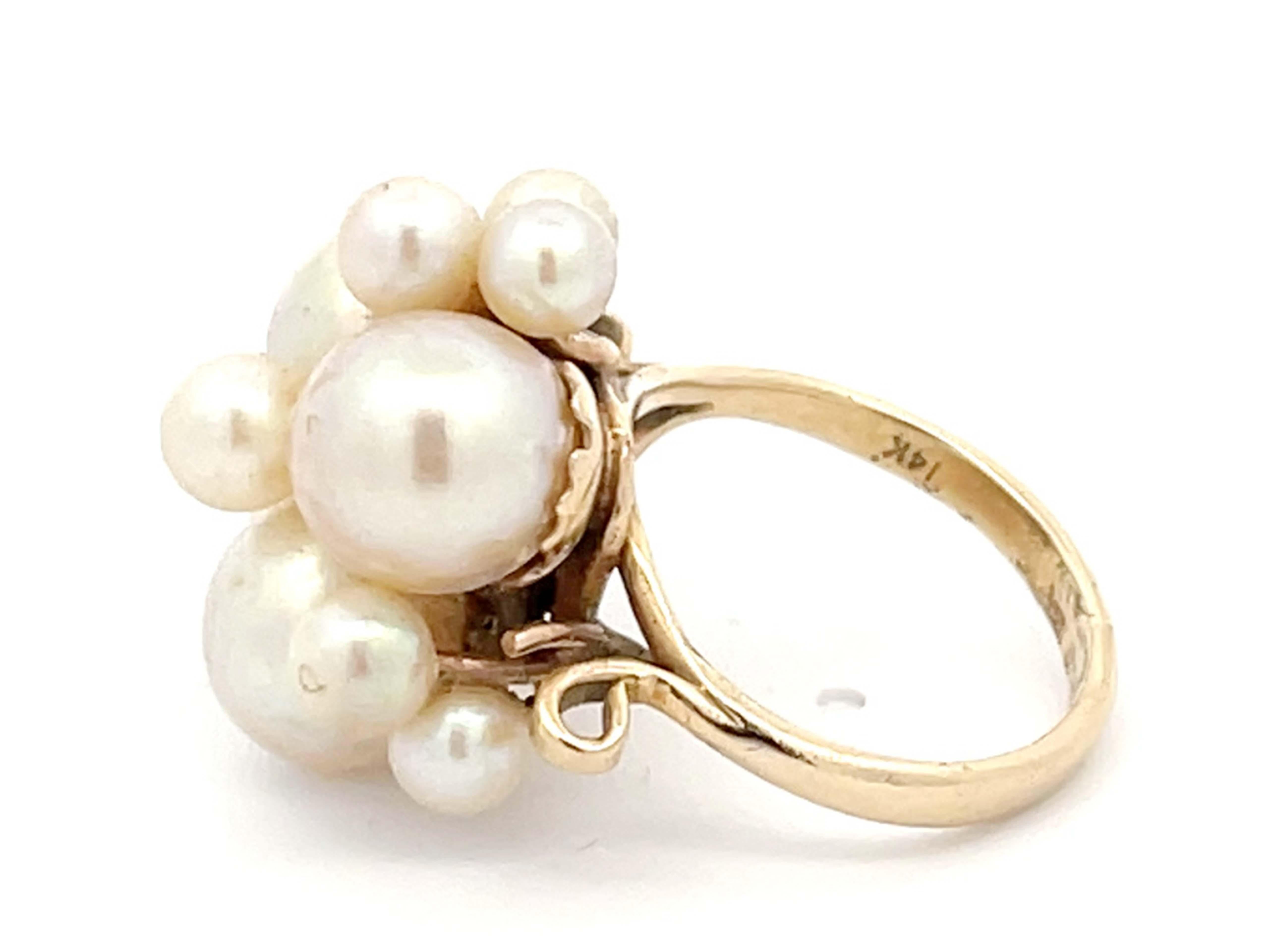 Round Cut Mings Akoya Pearl Ring in 14k Yellow Gold For Sale