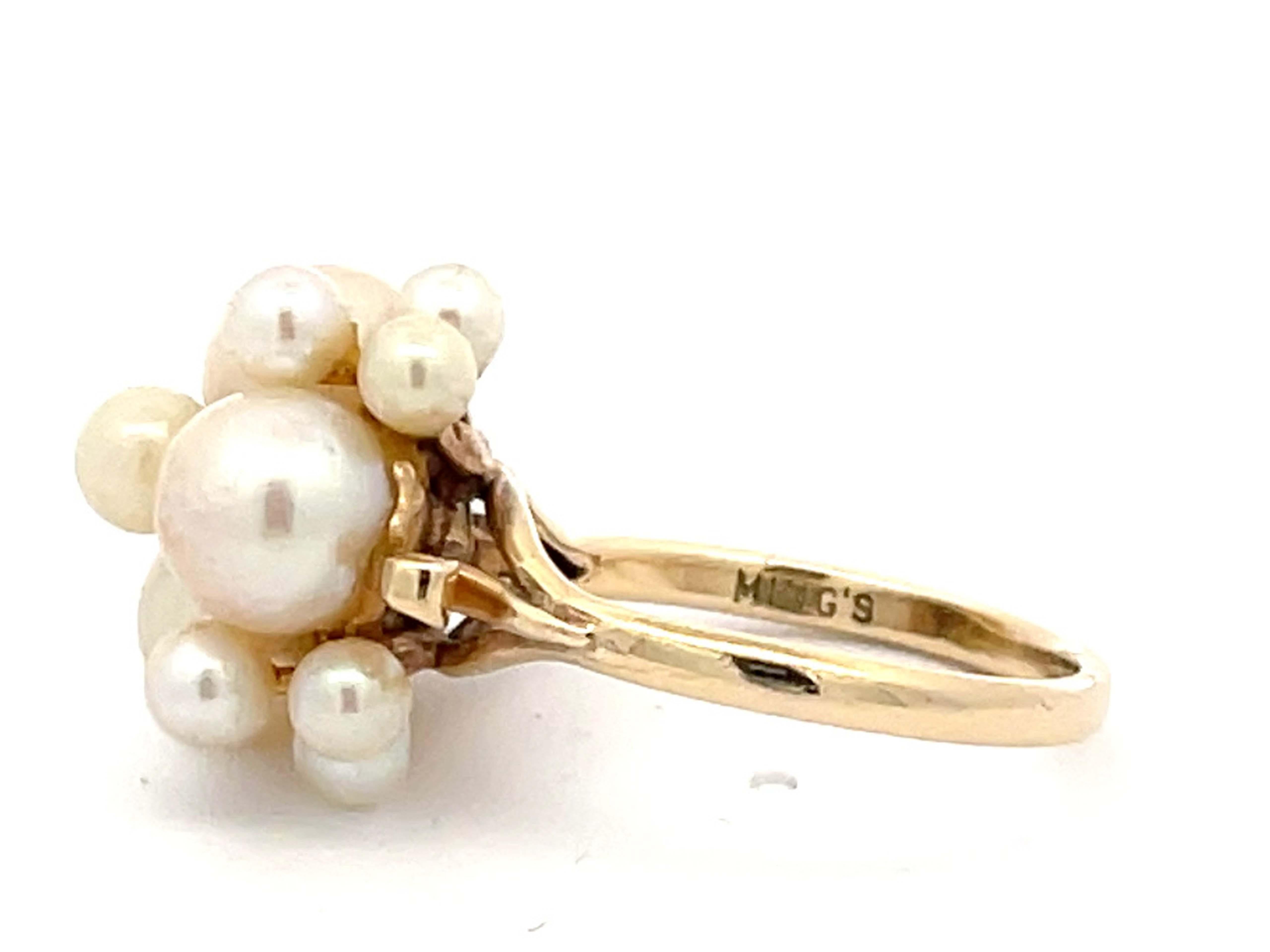 Round Cut Mings Akoya Pearl Ring in 14k Yellow Gold For Sale