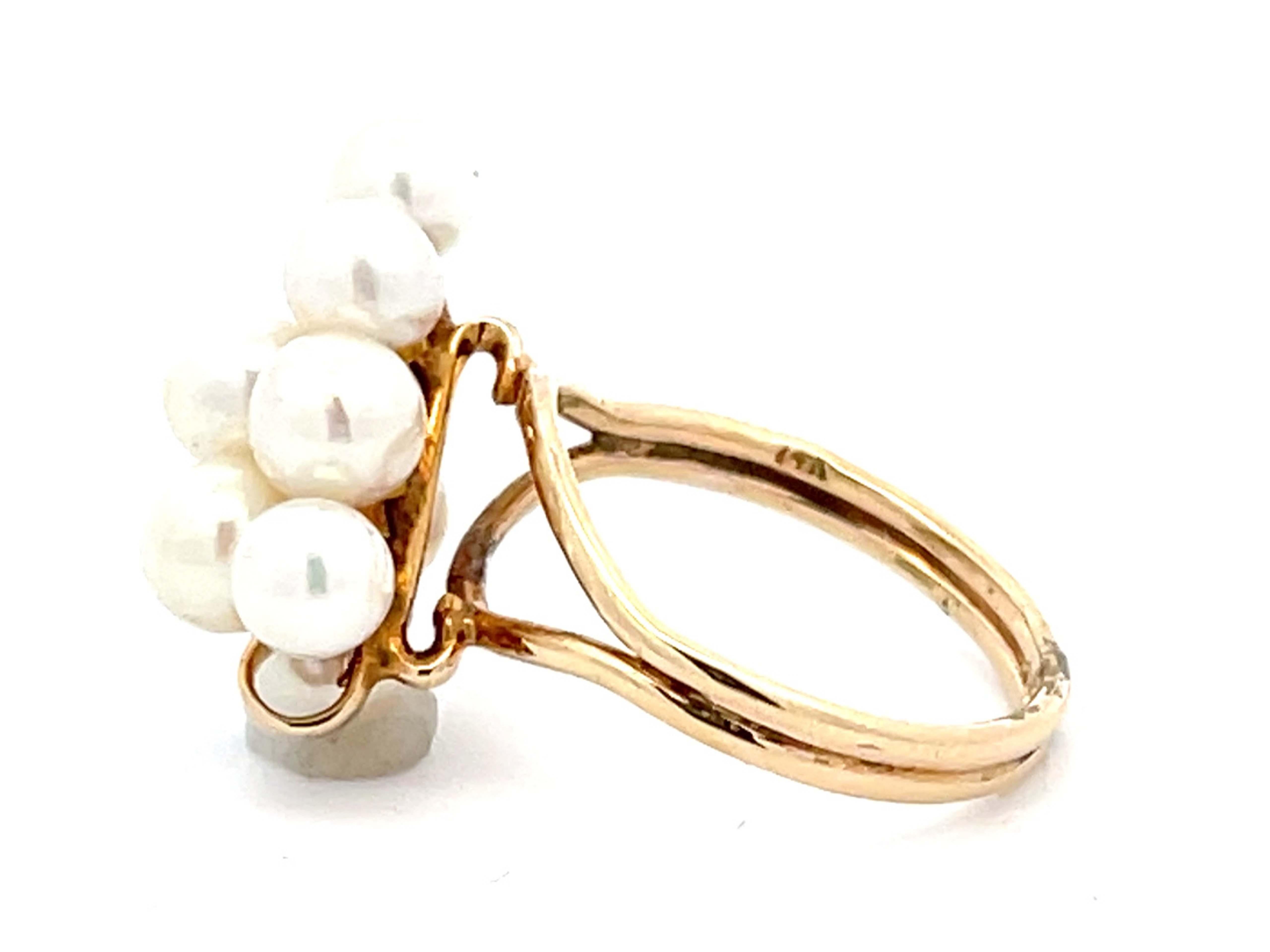 Round Cut Mings Akoya Pearl Ring in 14k Yellow Gold For Sale
