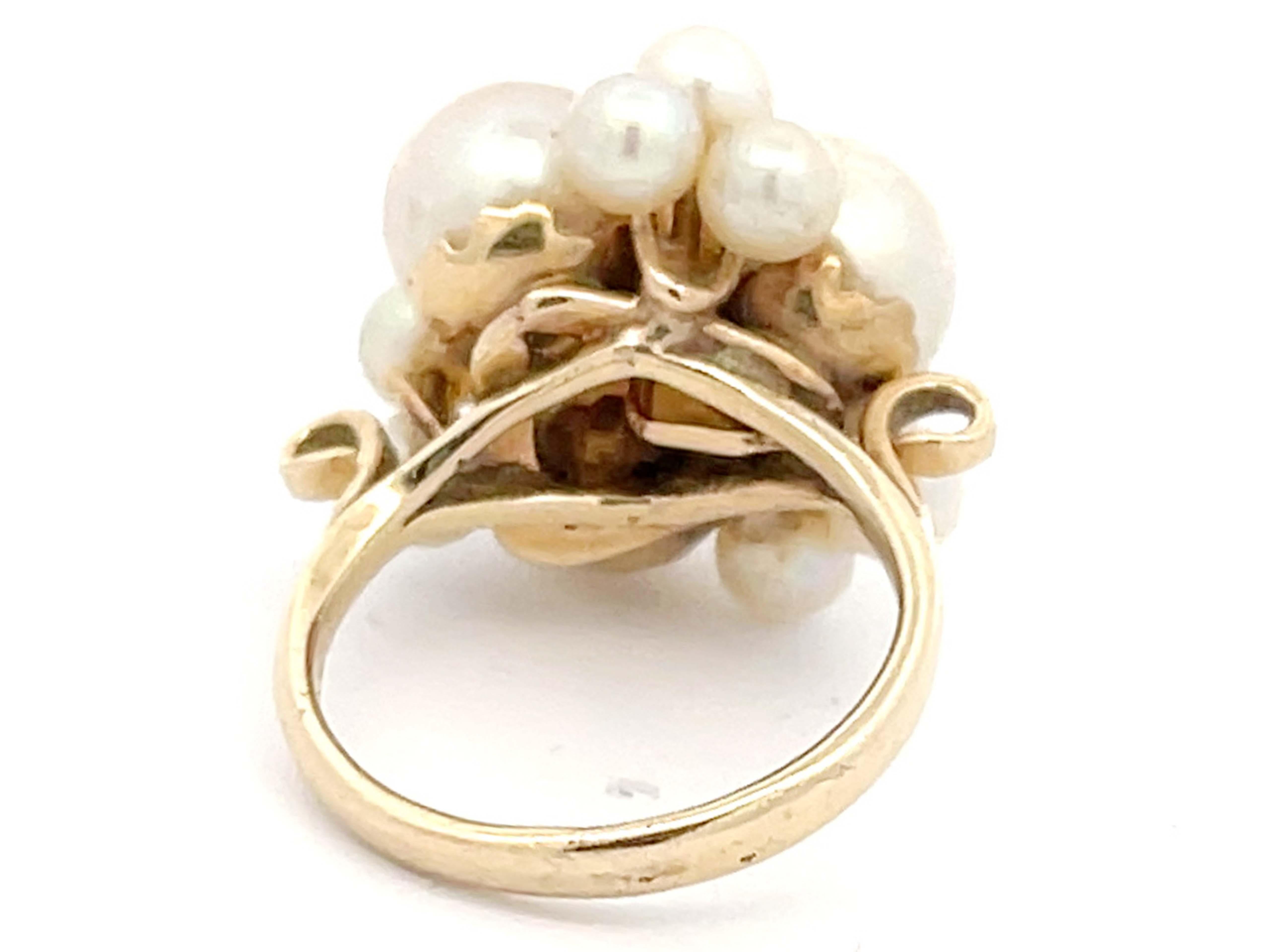 Mings Akoya Pearl Ring in 14k Yellow Gold In Excellent Condition For Sale In Honolulu, HI