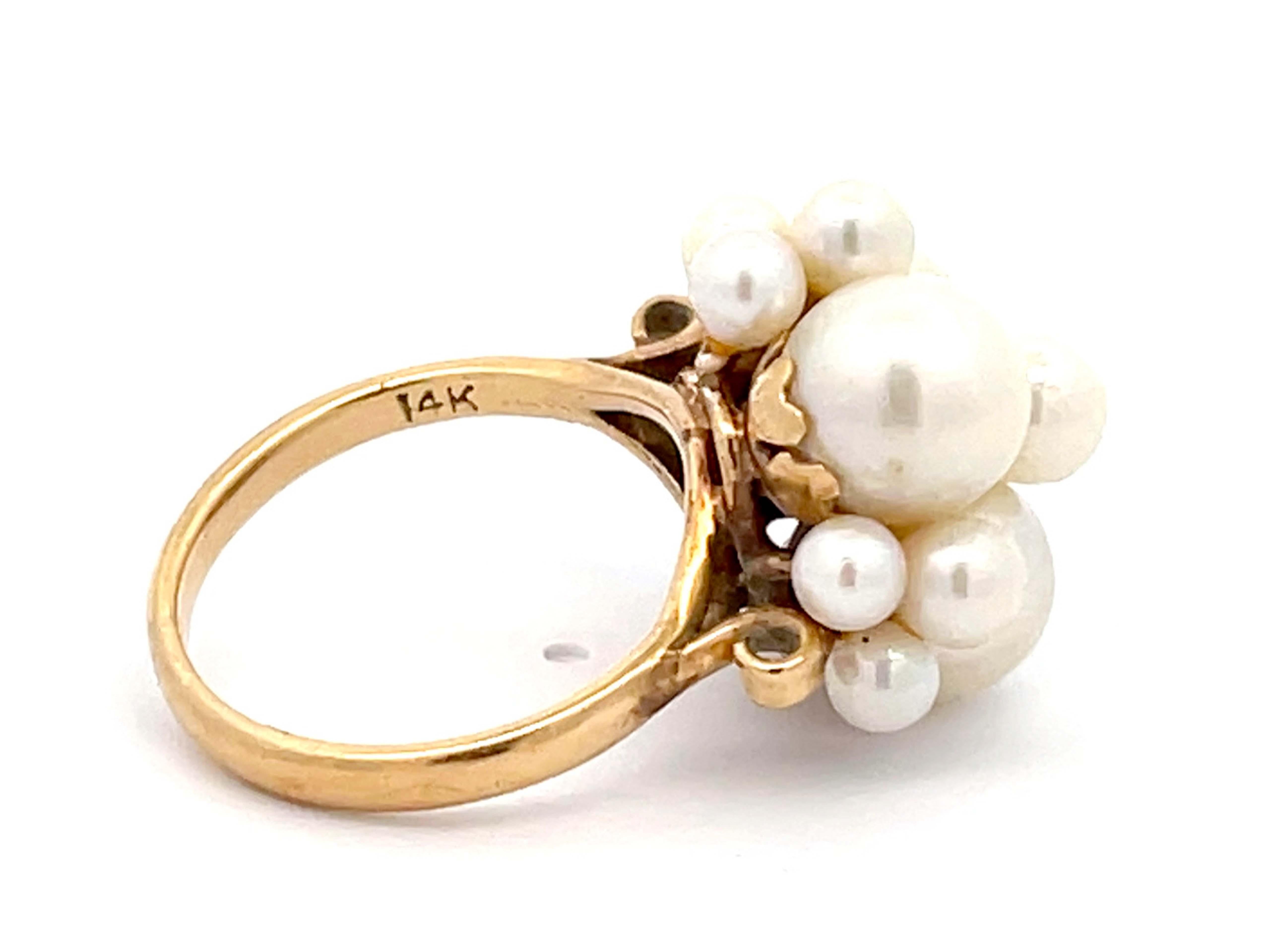 Women's Mings Akoya Pearl Ring in 14k Yellow Gold For Sale