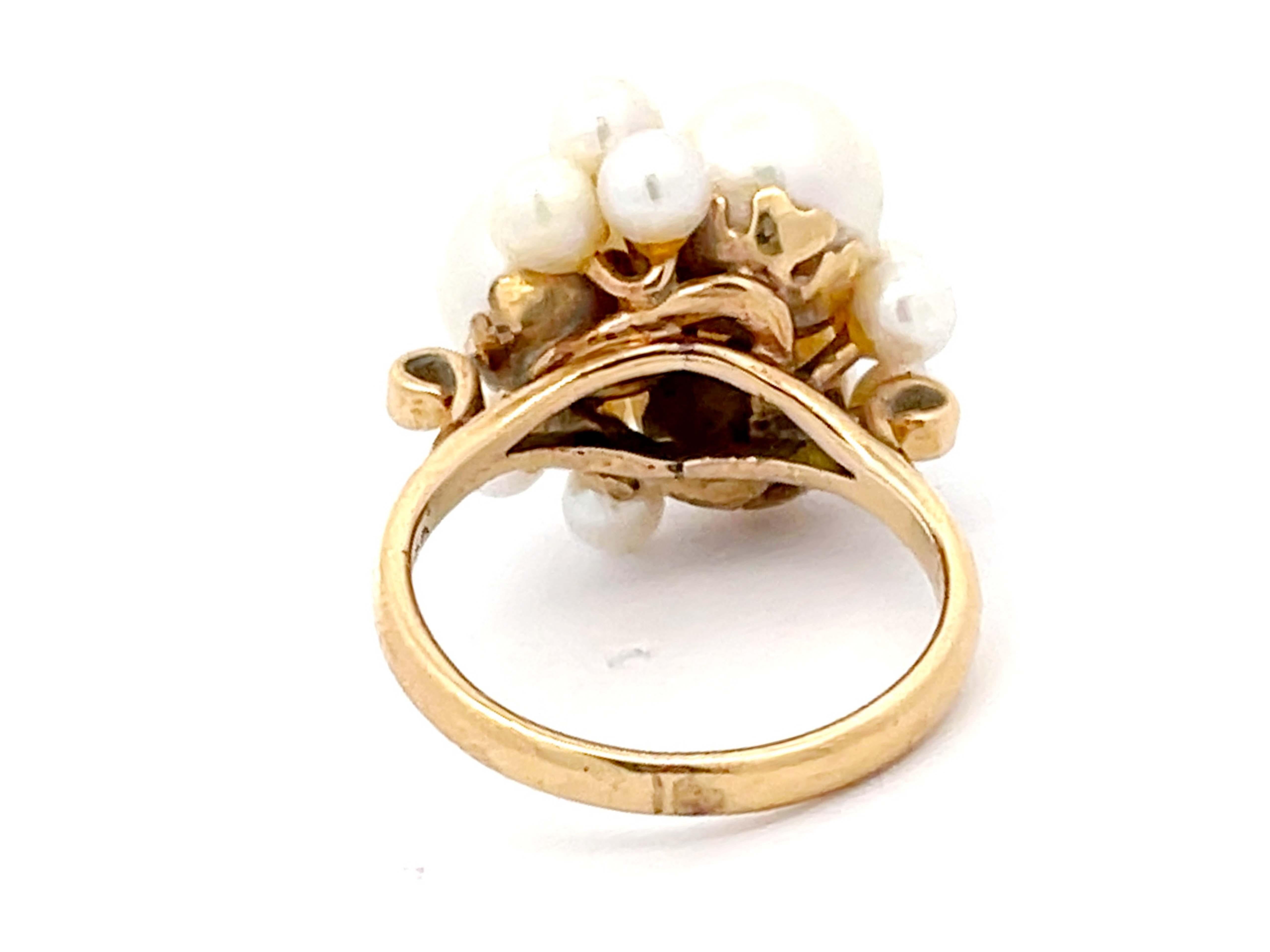 Mings Akoya Pearl Ring in 14k Yellow Gold For Sale 1