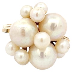 Vintage Mings Akoya Pearl Ring in 14k Yellow Gold