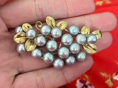 Mings Baroque Pearl and Leaf Brooch in 14k Yellow Gold