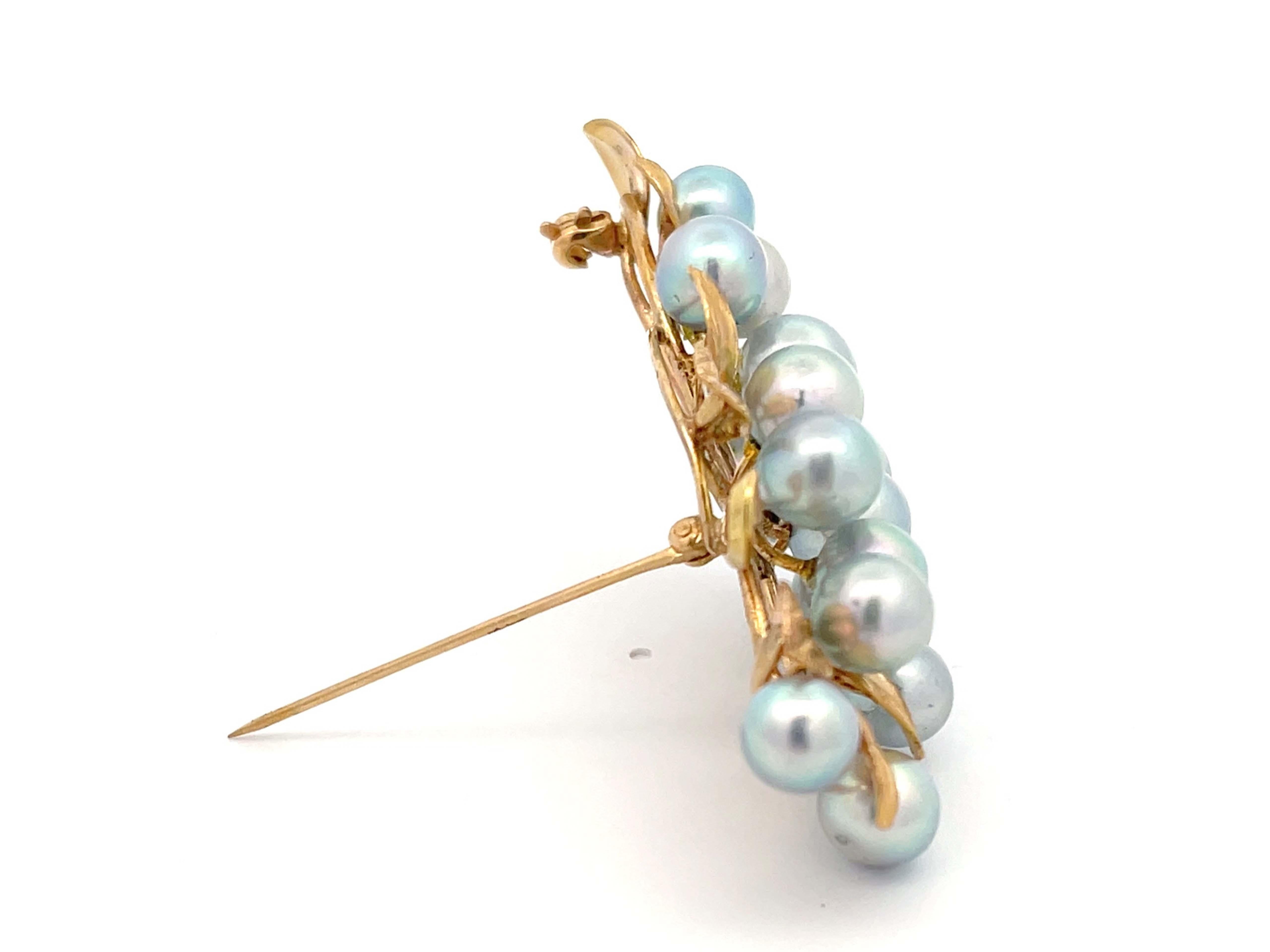 Modern Mings Baroque Pearl and Leaf Brooch in 14k Yellow Gold For Sale