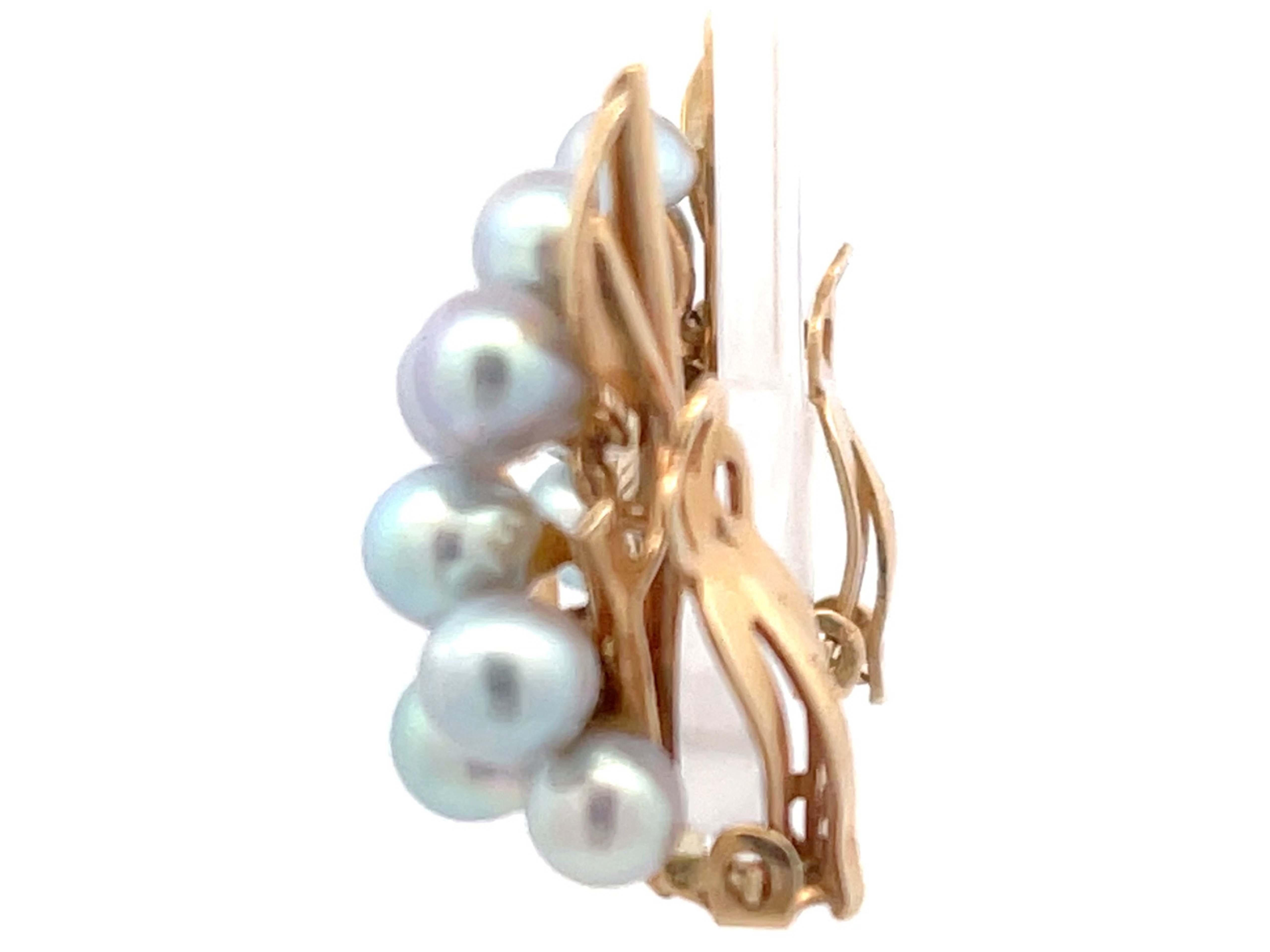 Modern Mings Baroque Pearl and Leaf Clip on Earrings in 14k Yellow Gold For Sale