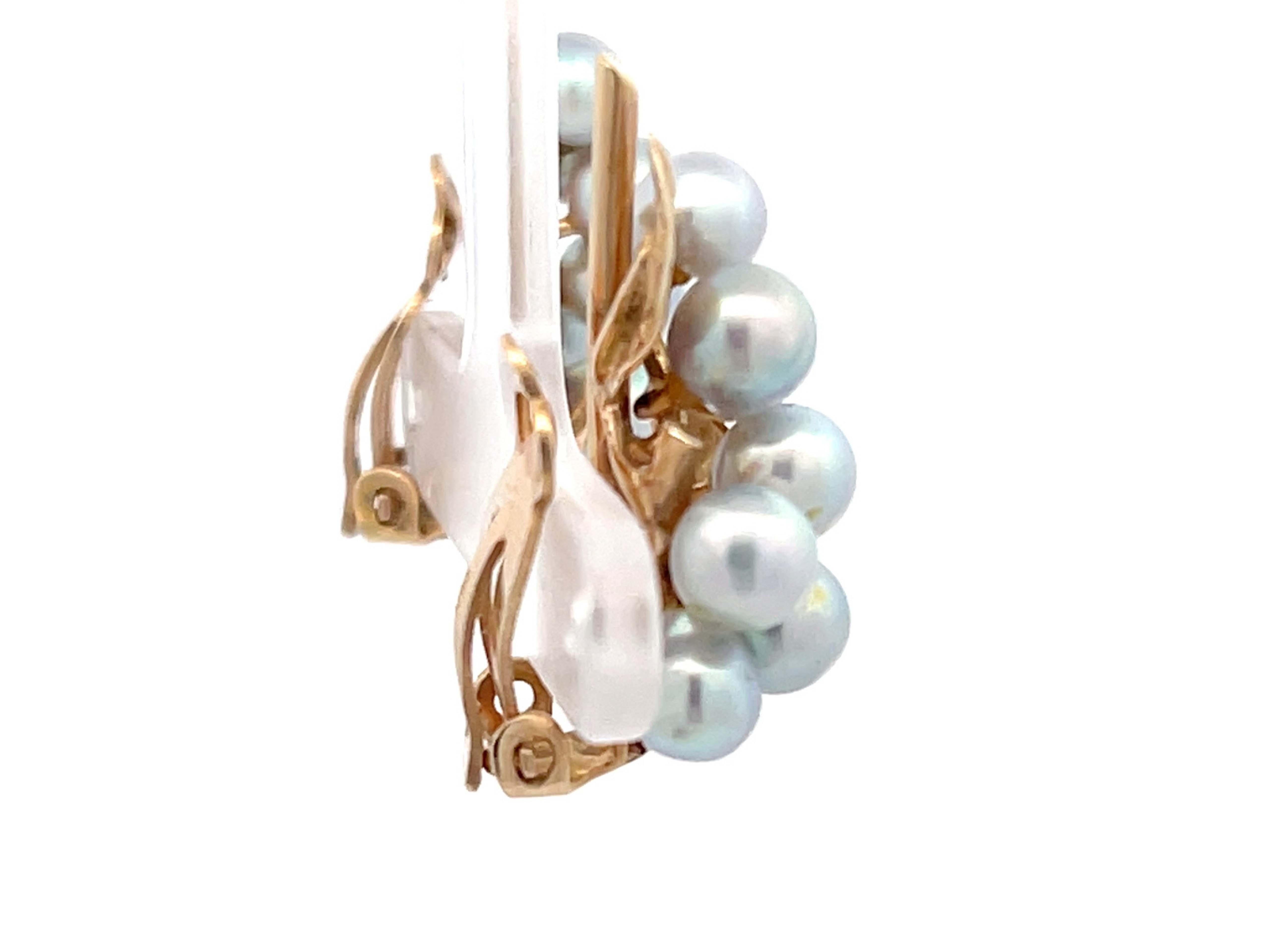 Round Cut Mings Baroque Pearl and Leaf Clip on Earrings in 14k Yellow Gold For Sale