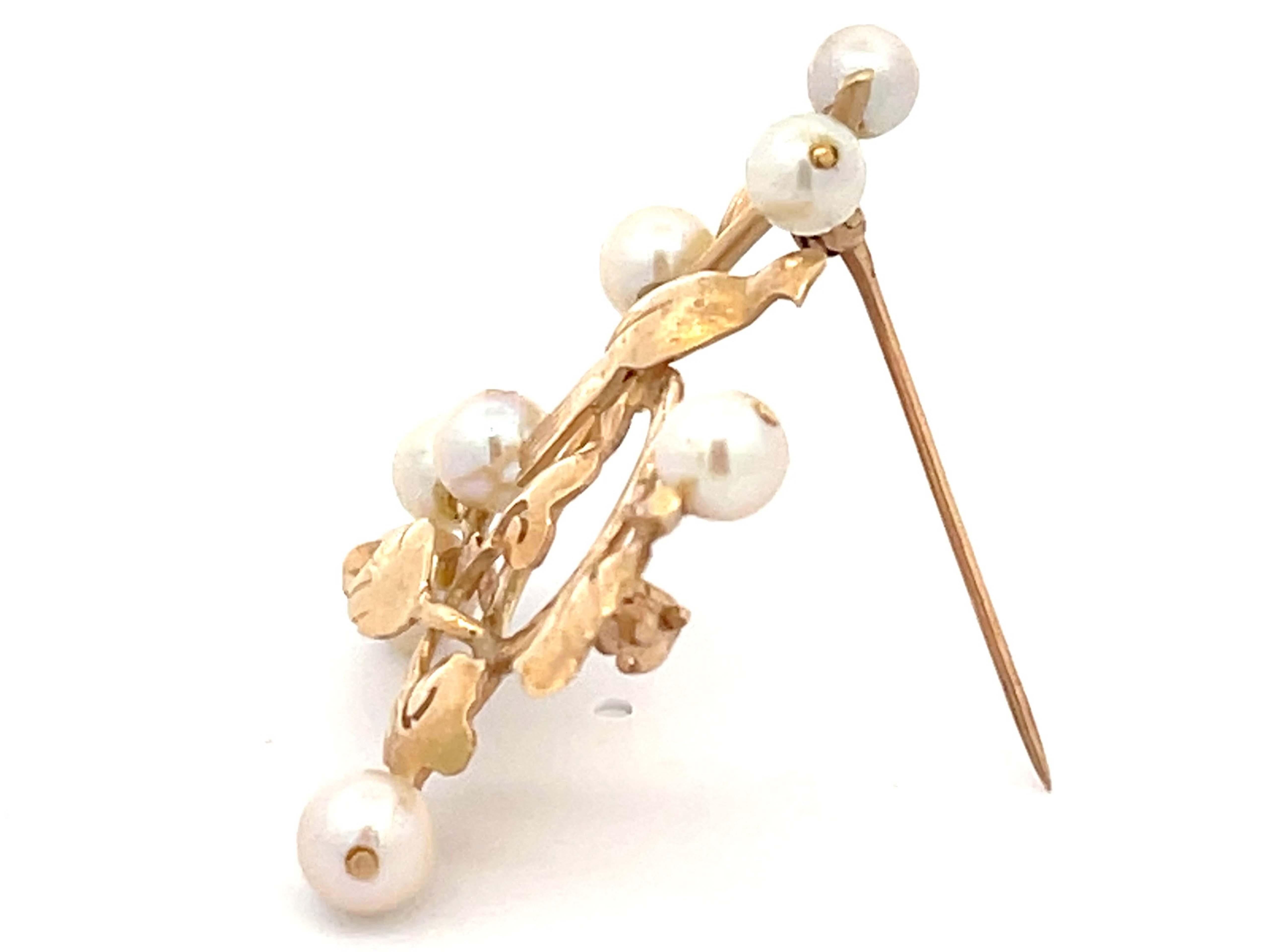 Modern Mings Bird on a Plum Akoya Pearl Brooch in 14k Yellow Gold For Sale