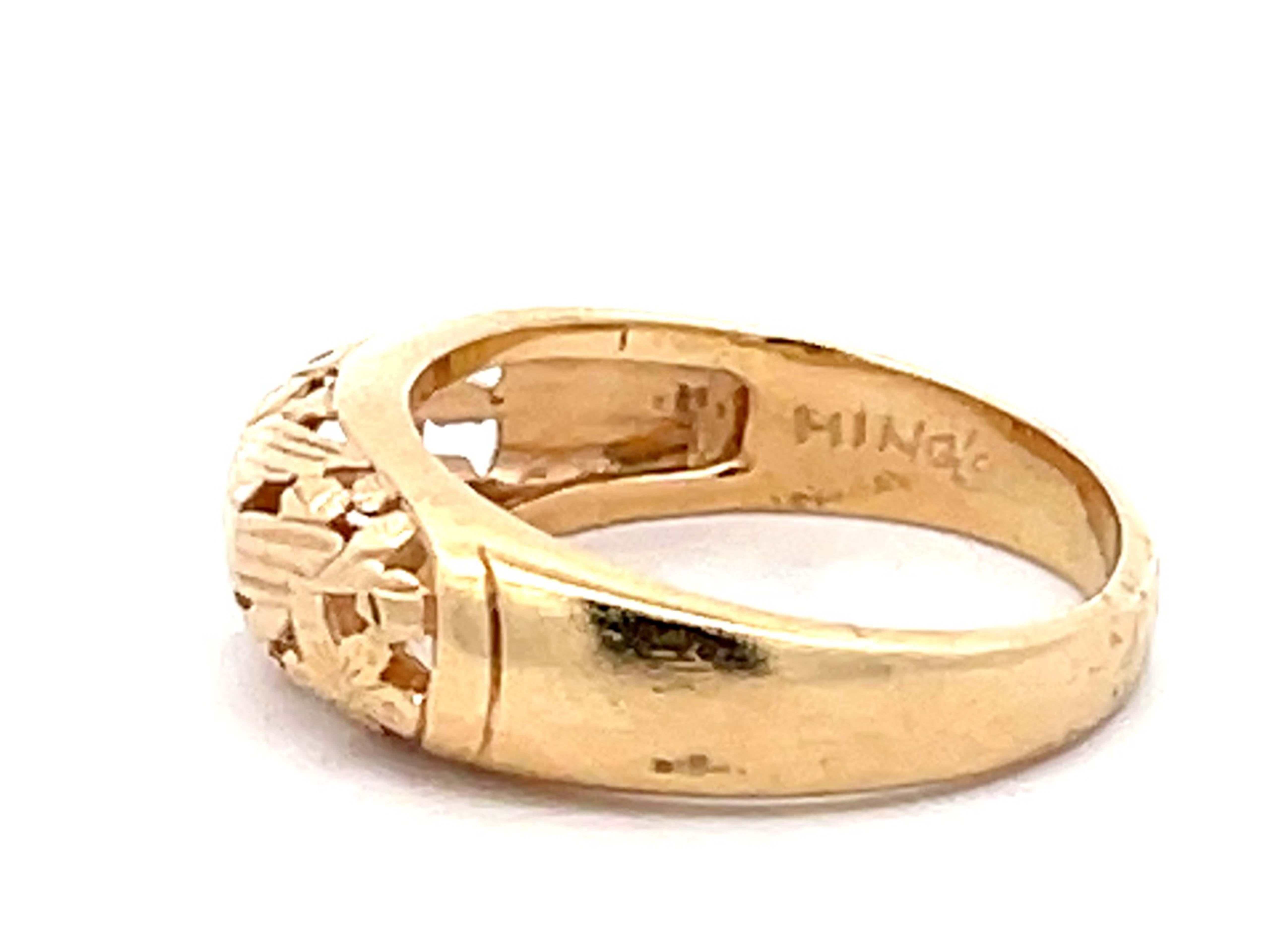Mings Bird on a Plum Cutout Ring in 14k Yellow Gold In Excellent Condition For Sale In Honolulu, HI