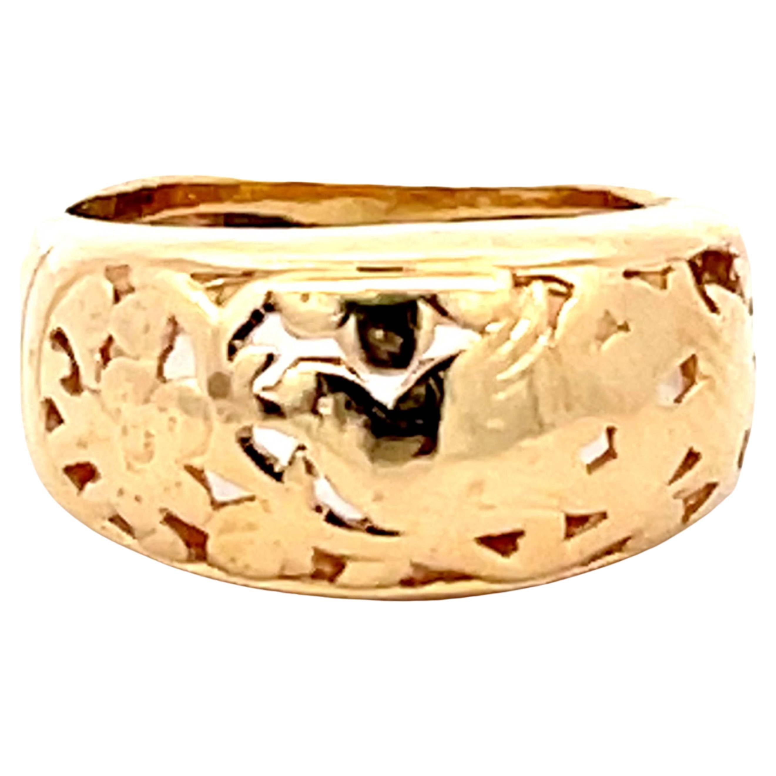 Mings Bird on a Plum Gold Cutout Dome Band Ring in 14k For Sale