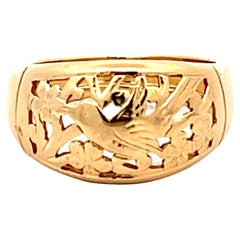 Mings Bird on a Plum Gold Cutout Dome Ring in 14k