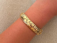 Ming's Bird on a Plum Gold Pierced Hinged Bangle 14K Yellow Gold