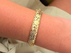 Ming's Bird on a Plum Gold Pierced Hinged Bangle 14K Yellow Gold