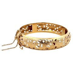 Ming's Bird on a Plum Gold Pierced Hinged Bangle 14K Yellow Gold