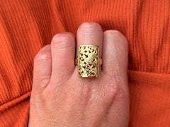 Mings Bird on a Plum Large Rectangular Ring 14k Yellow Gold