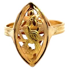 Ming's Bird on a Plum Marquise Ring 14k Yellow Gold