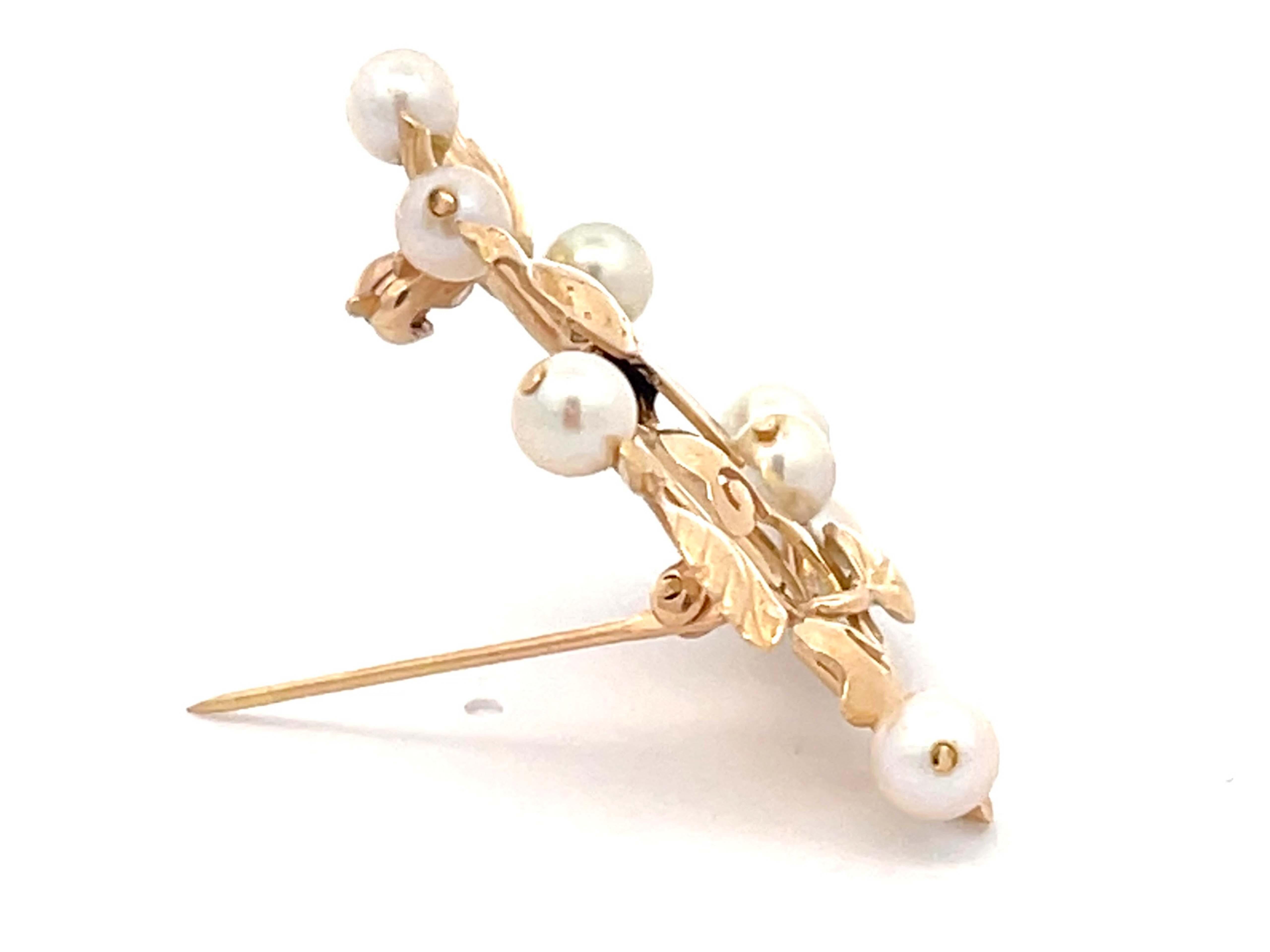 Modern Mings Bird on a Plum Pearl Brooch in 14k Yellow Gold For Sale