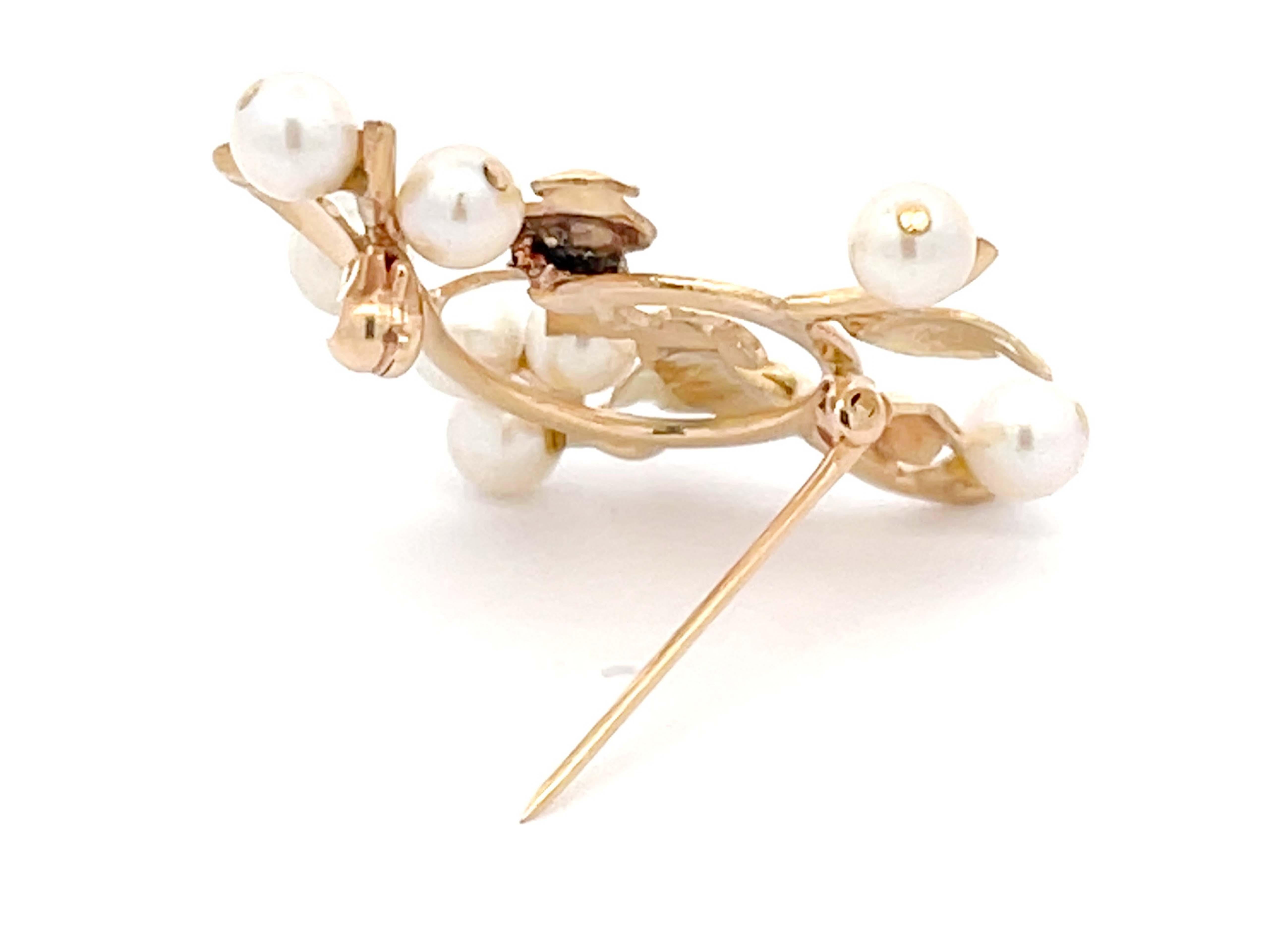 Mings Bird on a Plum Pearl Brooch in 14k Yellow Gold In Excellent Condition For Sale In Honolulu, HI