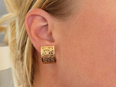 Ming's Bird on a Plum Rectangle Stud Earrings 14K Yellow Gold