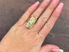 Mings Bird on a Plum Rectangular Gold Cutout Ring 14k Yellow Gold