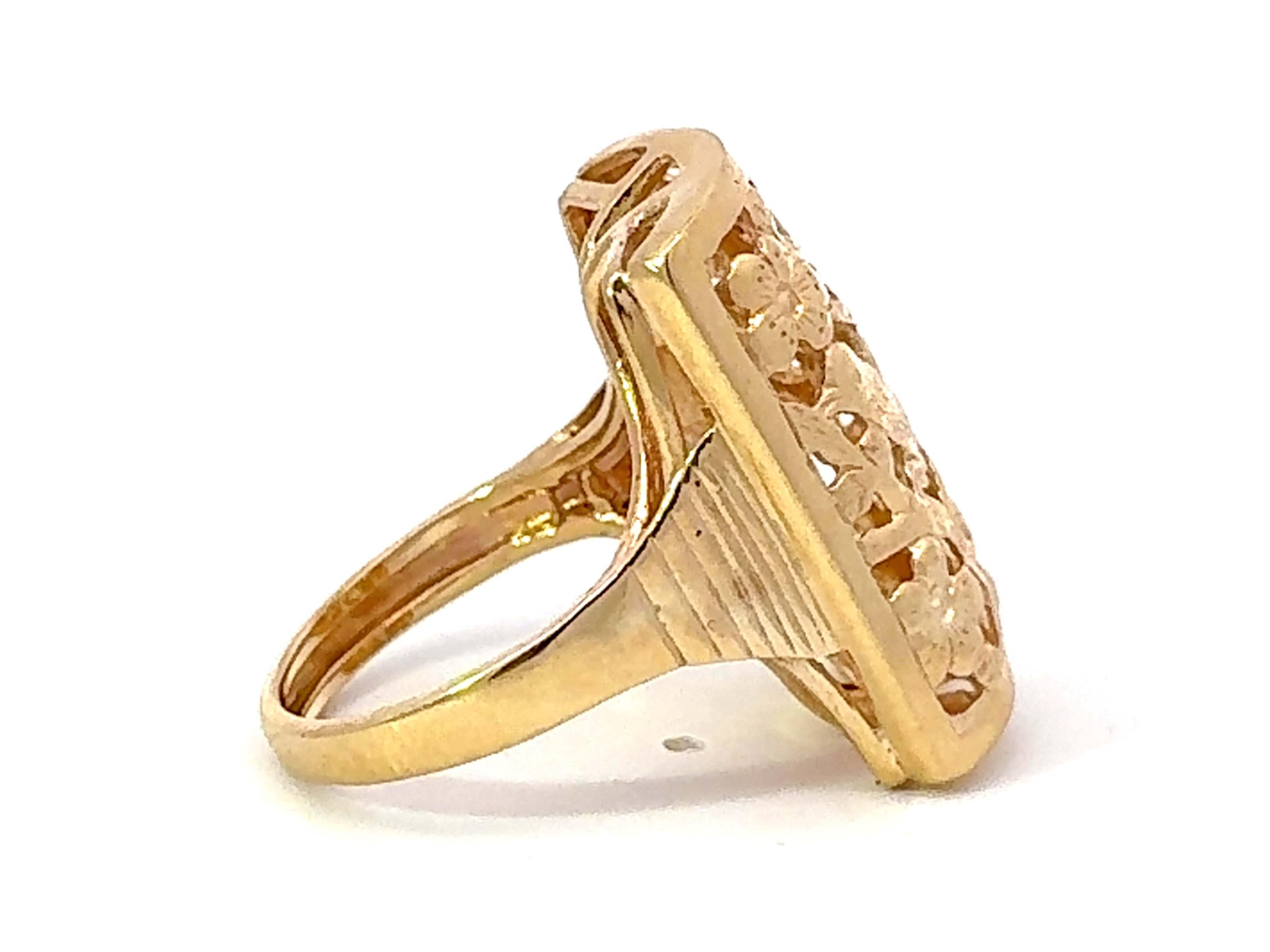 Women's Mings Bird on a Plum Rectangular Gold Cutout Ring 14k Yellow Gold For Sale