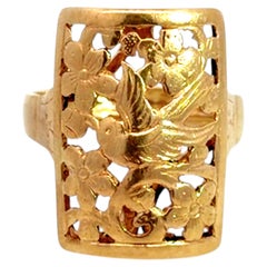 Ming's Bird on a Plum Rectangular Ring 14k Yellow Gold