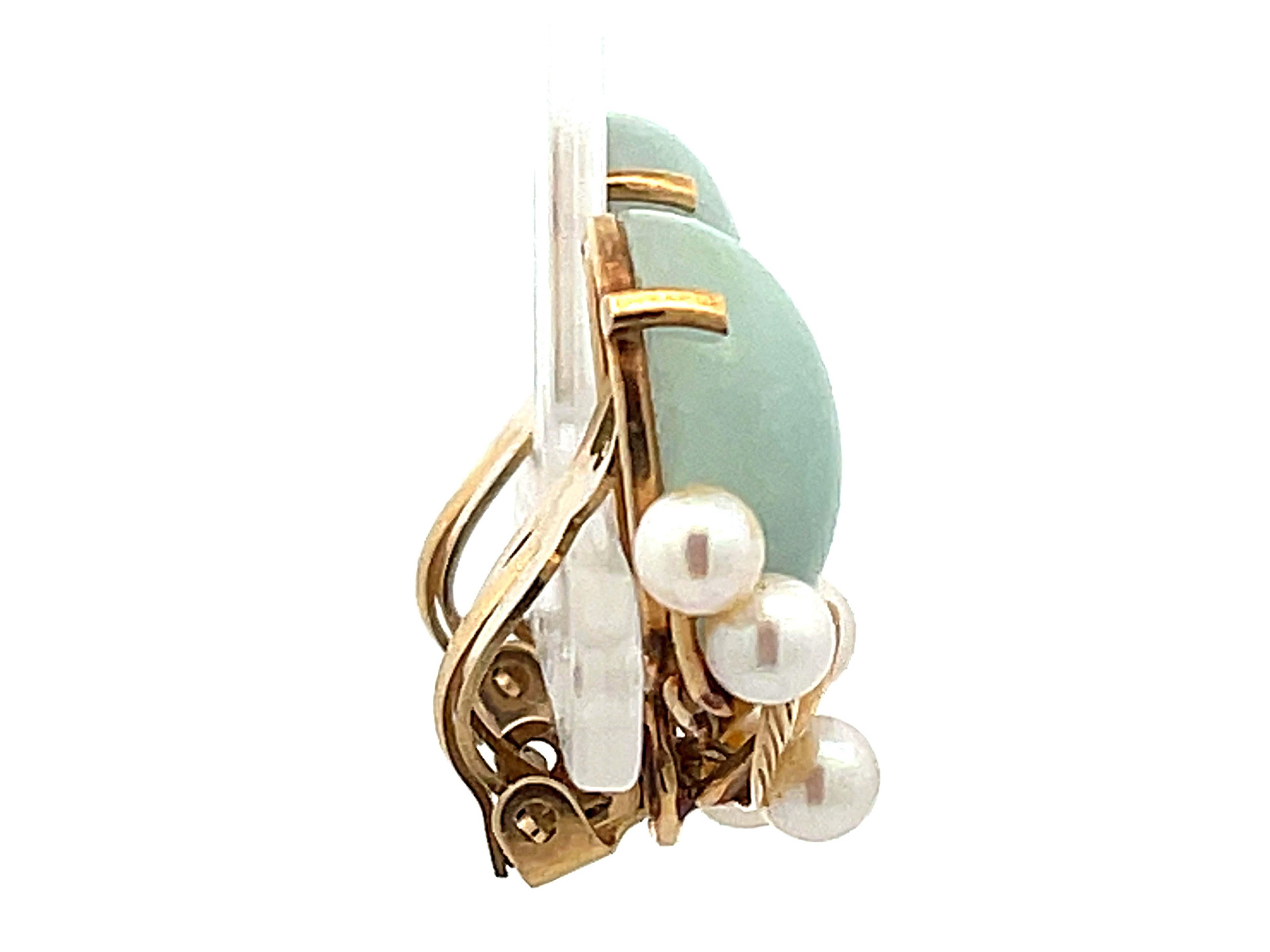 Orecchini a clip di perle e giada cabochon Ming Ming in oro giallo 14k In condizioni buone in vendita a Honolulu, HI