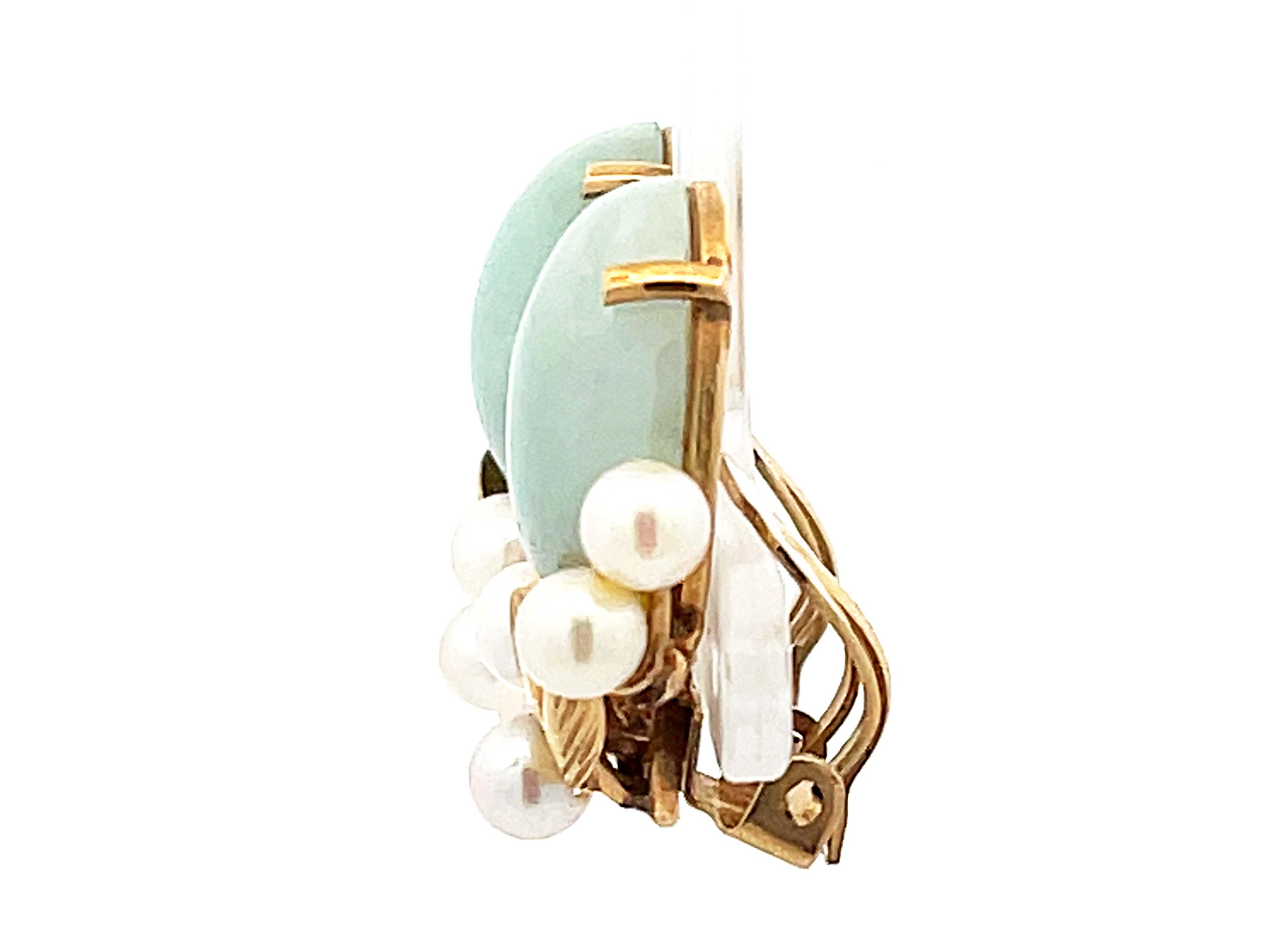 Donna Orecchini a clip di perle e giada cabochon Ming Ming in oro giallo 14k in vendita
