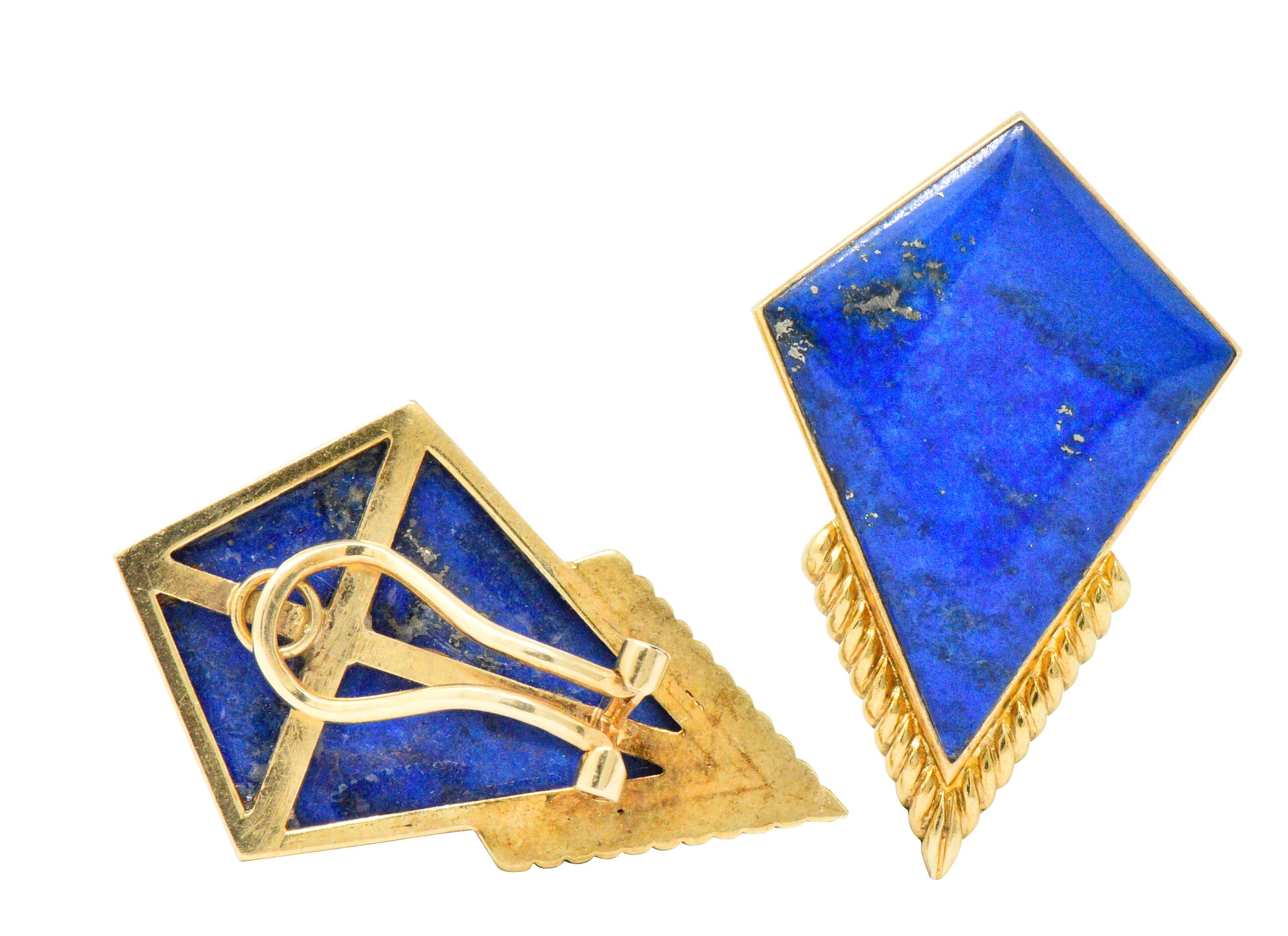 Ming's Contemporary Lapis Lazuli 14 Karat Gold Ear-Clips, Earrings In Excellent Condition In Philadelphia, PA