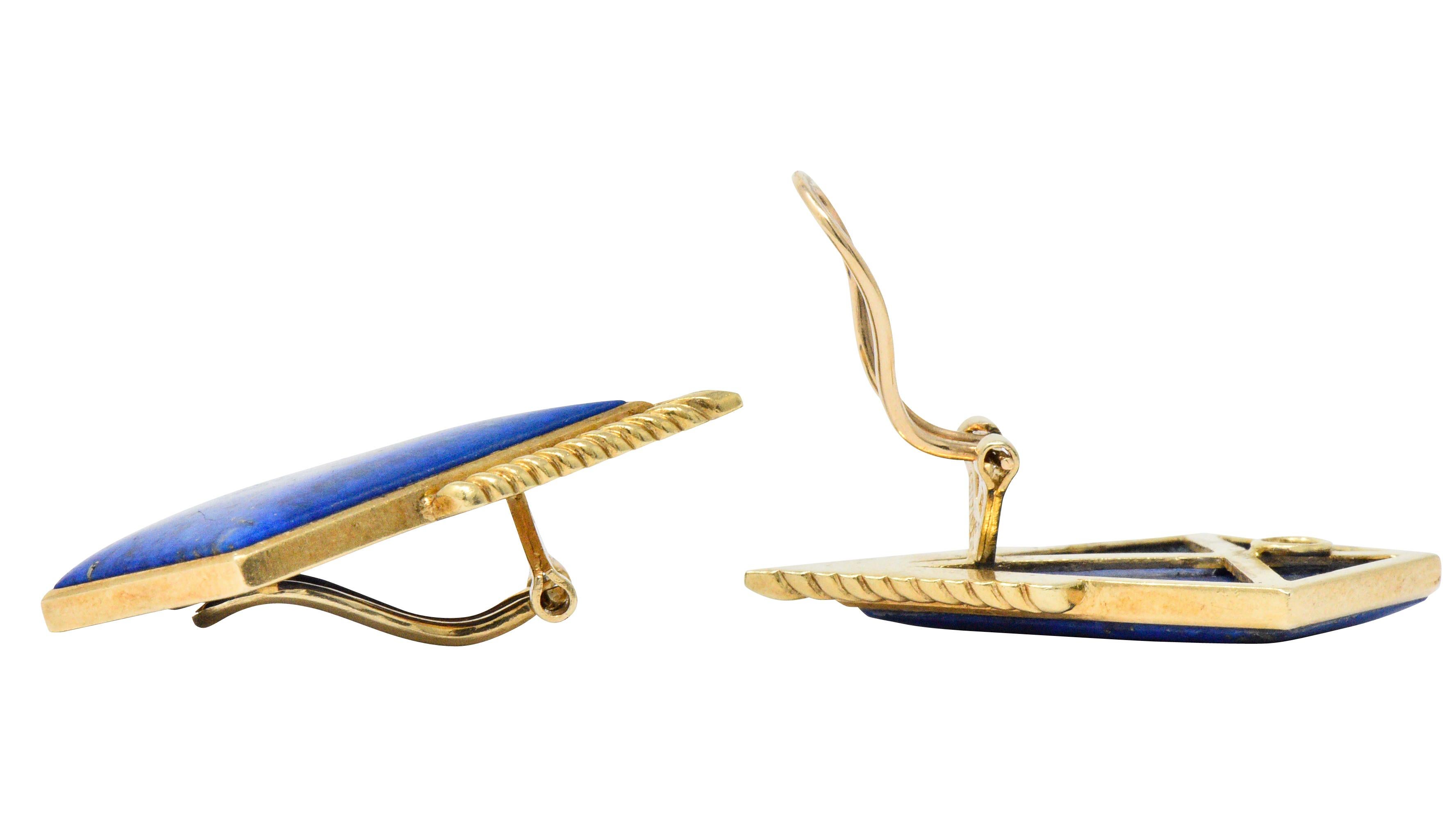 Women's or Men's Ming's Contemporary Lapis Lazuli 14 Karat Gold Ear-Clips, Earrings