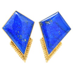 Ming's Contemporary Lapis Lazuli 14 Karat Gold Ear-Clips, Earrings