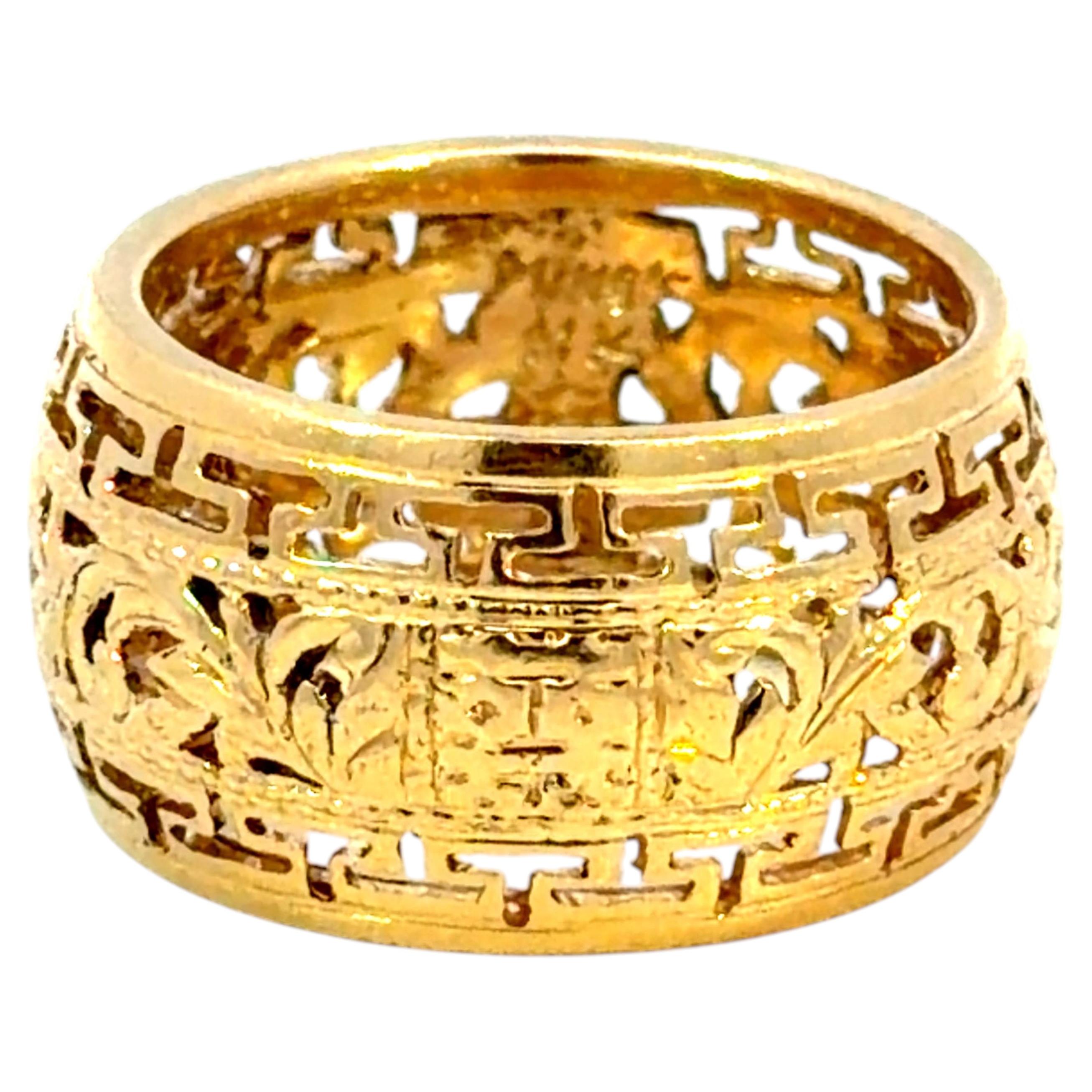 Ming Ming Double Happiness Greek Key Scroll Border Cutout Design Band Gold Ring en vente