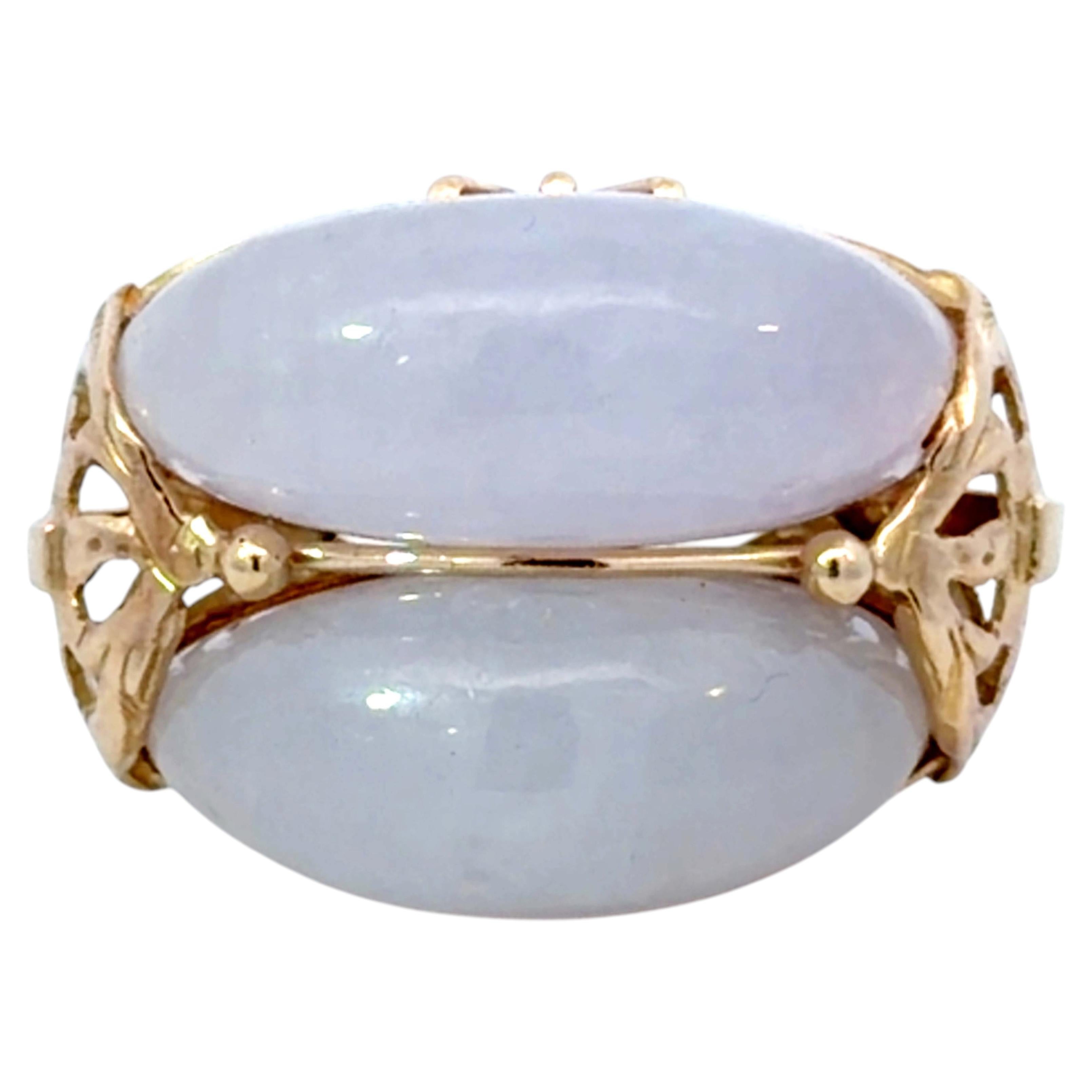 Mings Double Lavendel Cabochon Jade Ring 14k Gelbgold