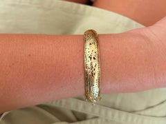 Ming's Dragon Phoenix Greek Key Scroll Pierced Hinged Bangle 14K Yellow Gold