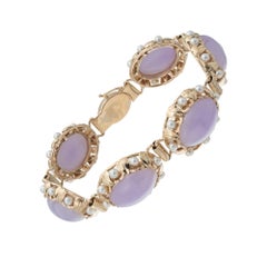 Mings GIA Certified Purple Jade Pearl Yellow Gold Bracelet