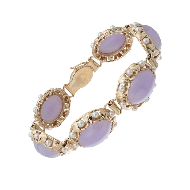 Mings GIA Certified Purple Jade Pearl Yellow Gold Bracelet at 1stDibs