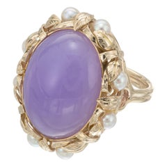 Mings GIA Certified Purple Jade Pearl Yellow Gold Cocktail Ring