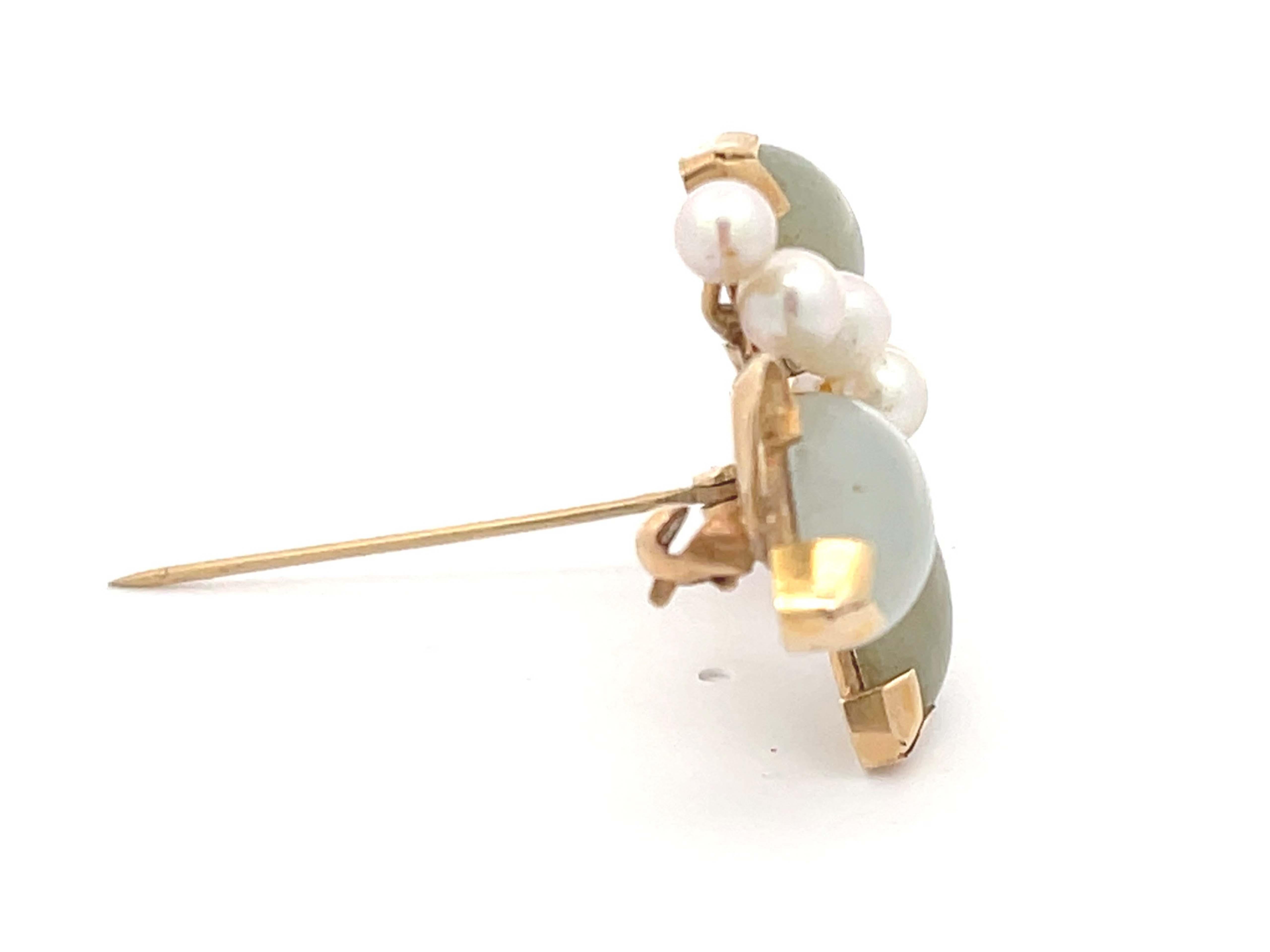 Modern Mings Gold Branch Brooch with Jade and Pearls in 14k Yellow Gold For Sale
