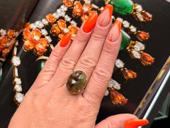 Mings Half Green Half Red Boulder Cabochon Jade Ring 14k Yellow Gold