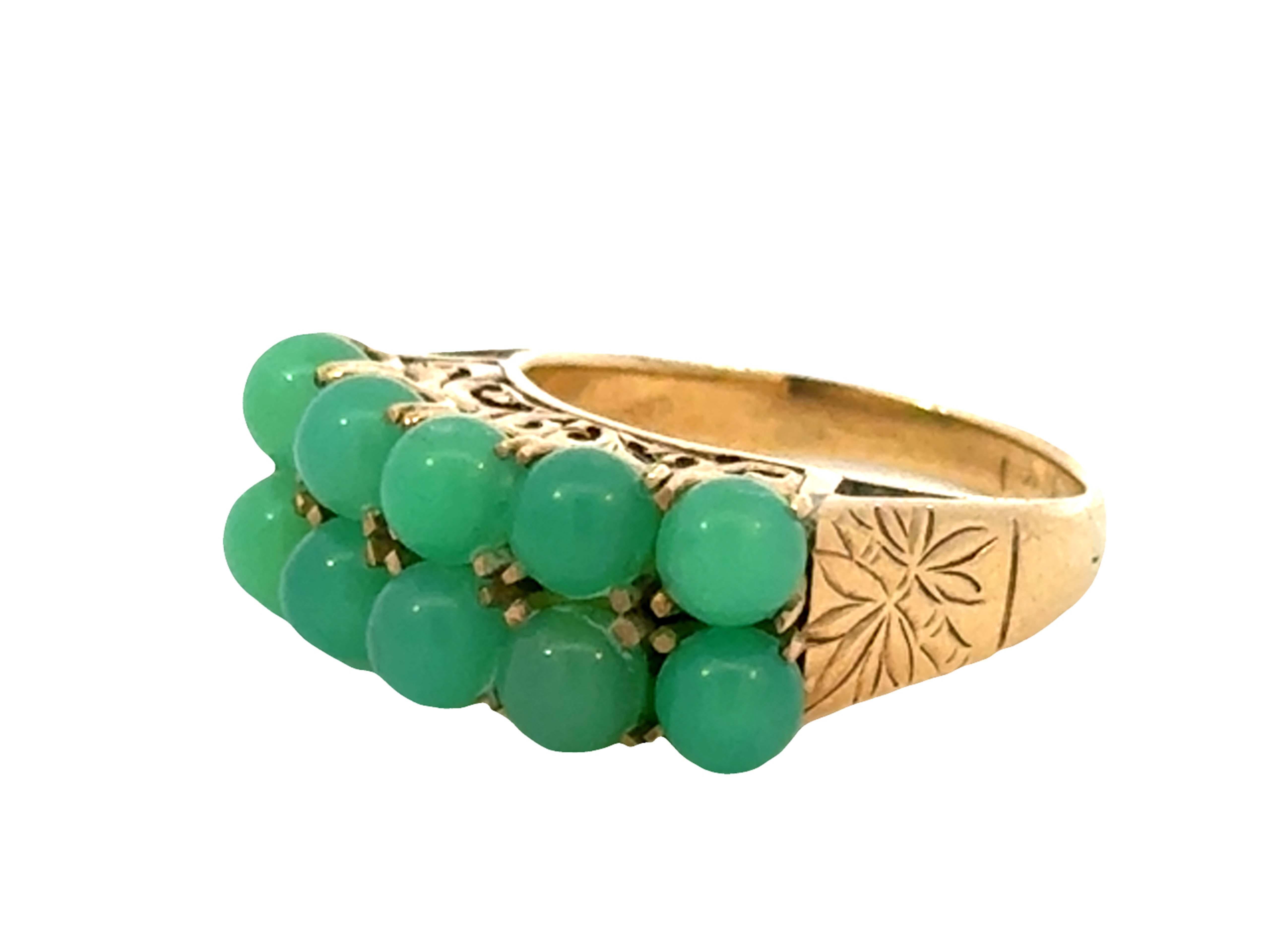 Round Cut Ming's Hawaii 10 Round Green Jade Sphere Ring 14k Yellow Gold For Sale