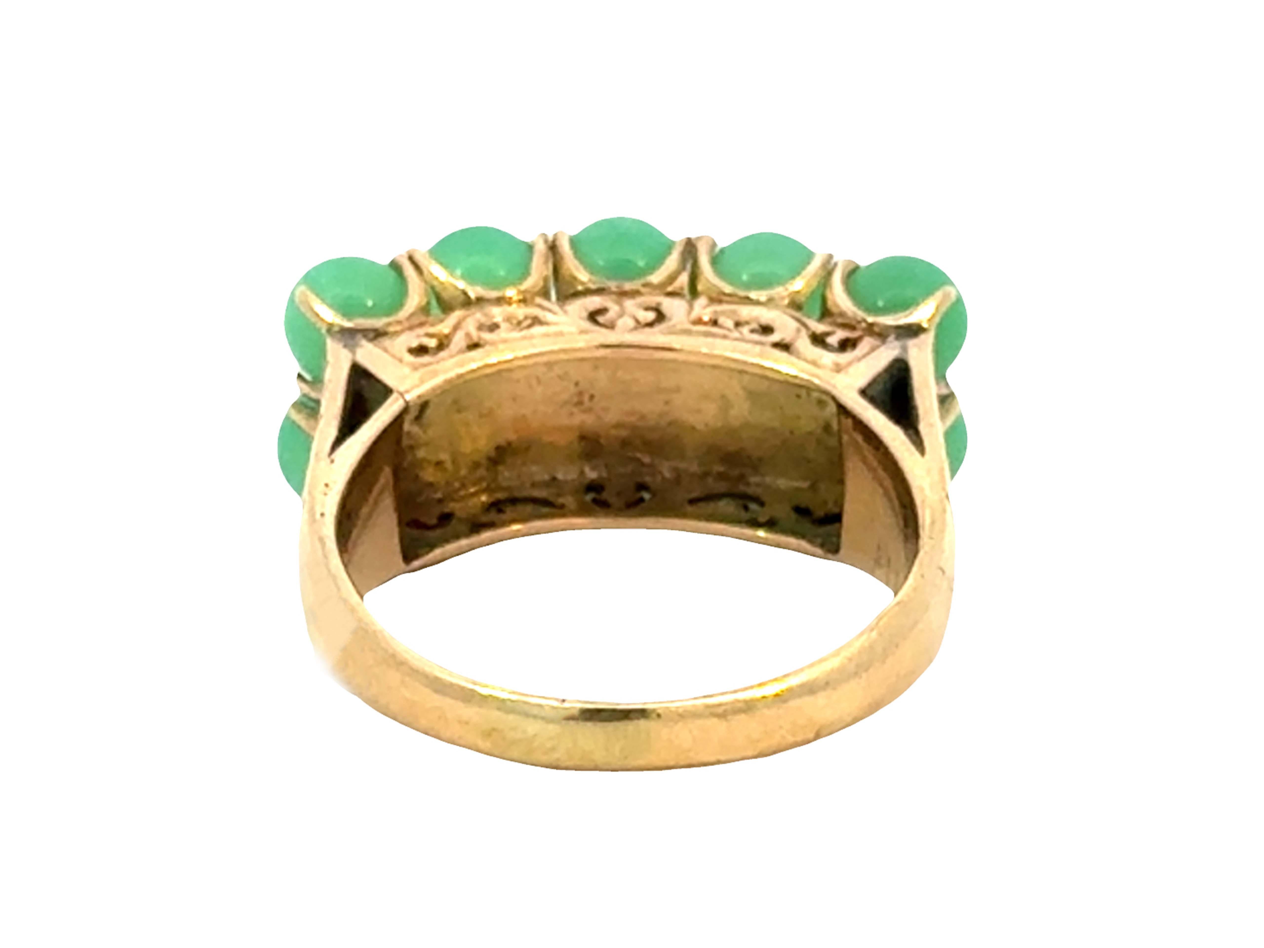 Ming's Hawaii 10 Round Green Jade Sphere Ring 14k Yellow Gold For Sale 1