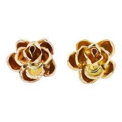 Vintage Ming's Hawaii 3D Rose Earrings 14 Karat Yellow Gold