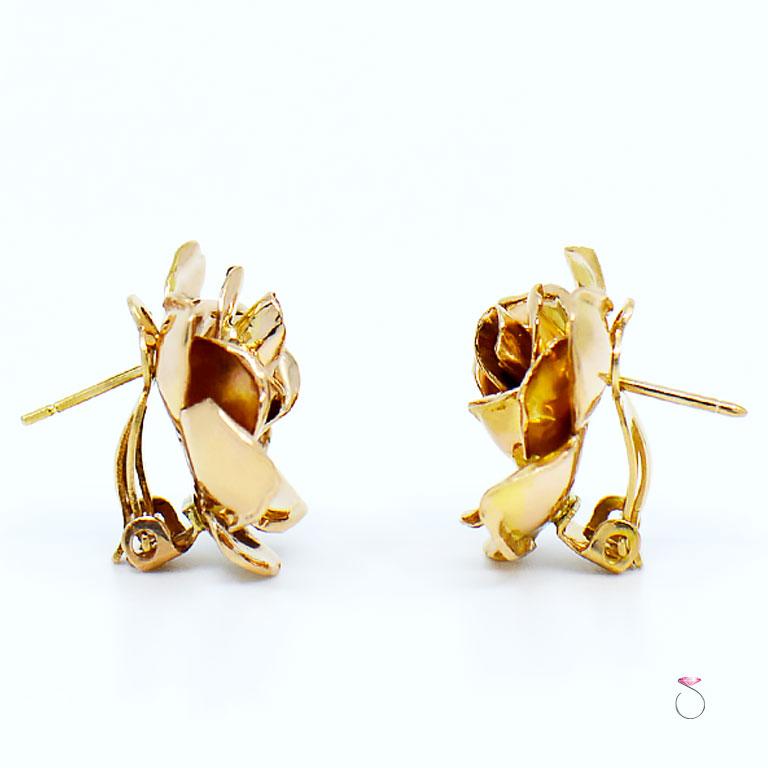 A gorgeous Ming's Hawaii earrings in 14k yellow gold. The beautifully designed Rose in 3D is just stunning and very rare. These earrings are handcrafted in intricate details and great workmanship. These large earrings measure 22.45 mm wide x 18.70