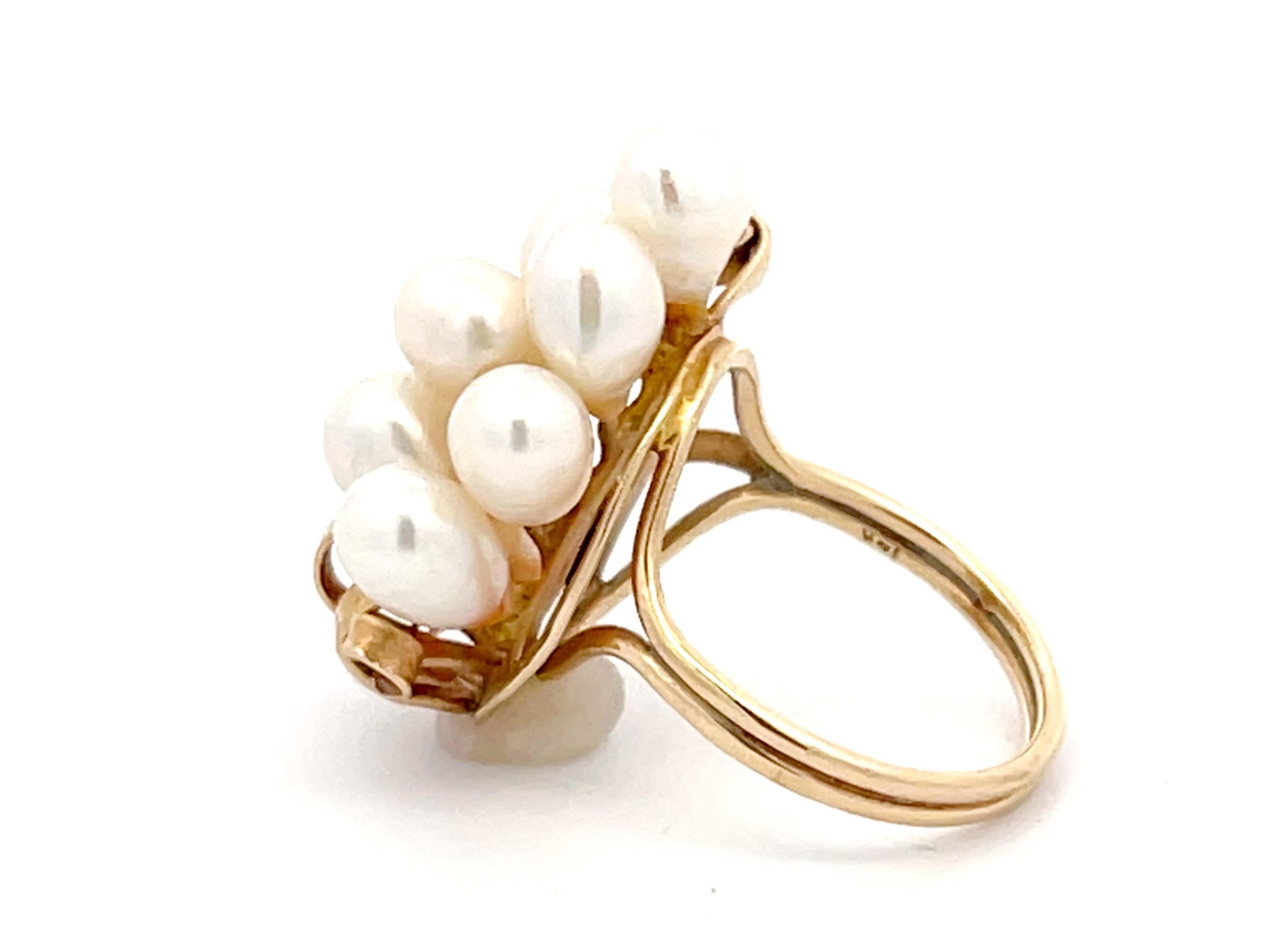Women's Ming's Hawaii Akoya Pearl Cluster Ring 14k Yellow Gold For Sale