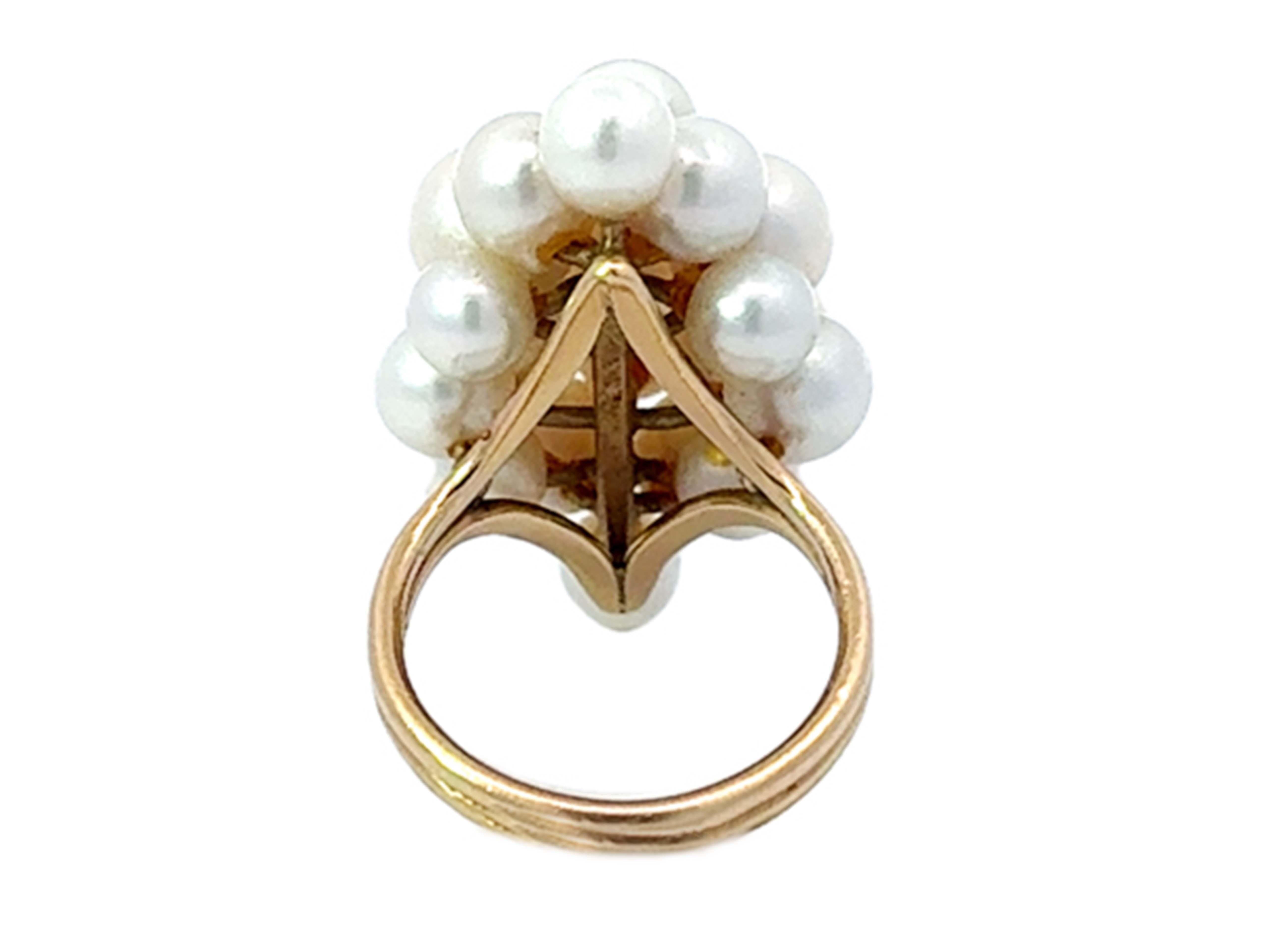 Ming's Hawaii Akoya Pearl Cluster Ring 14k Yellow Gold For Sale 1