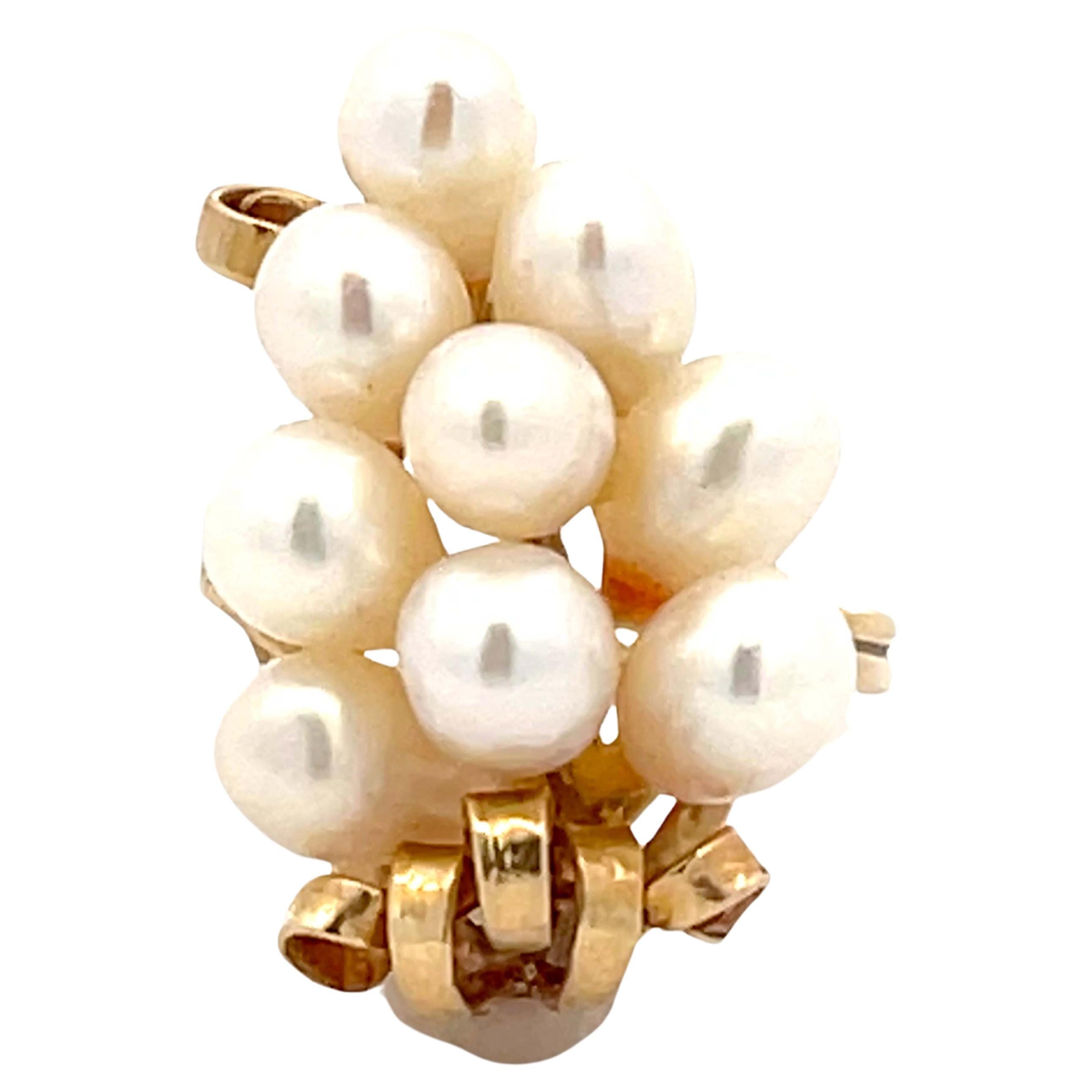 Ming's Hawaii Akoya Pearl Cluster Ring 14k Yellow Gold For Sale