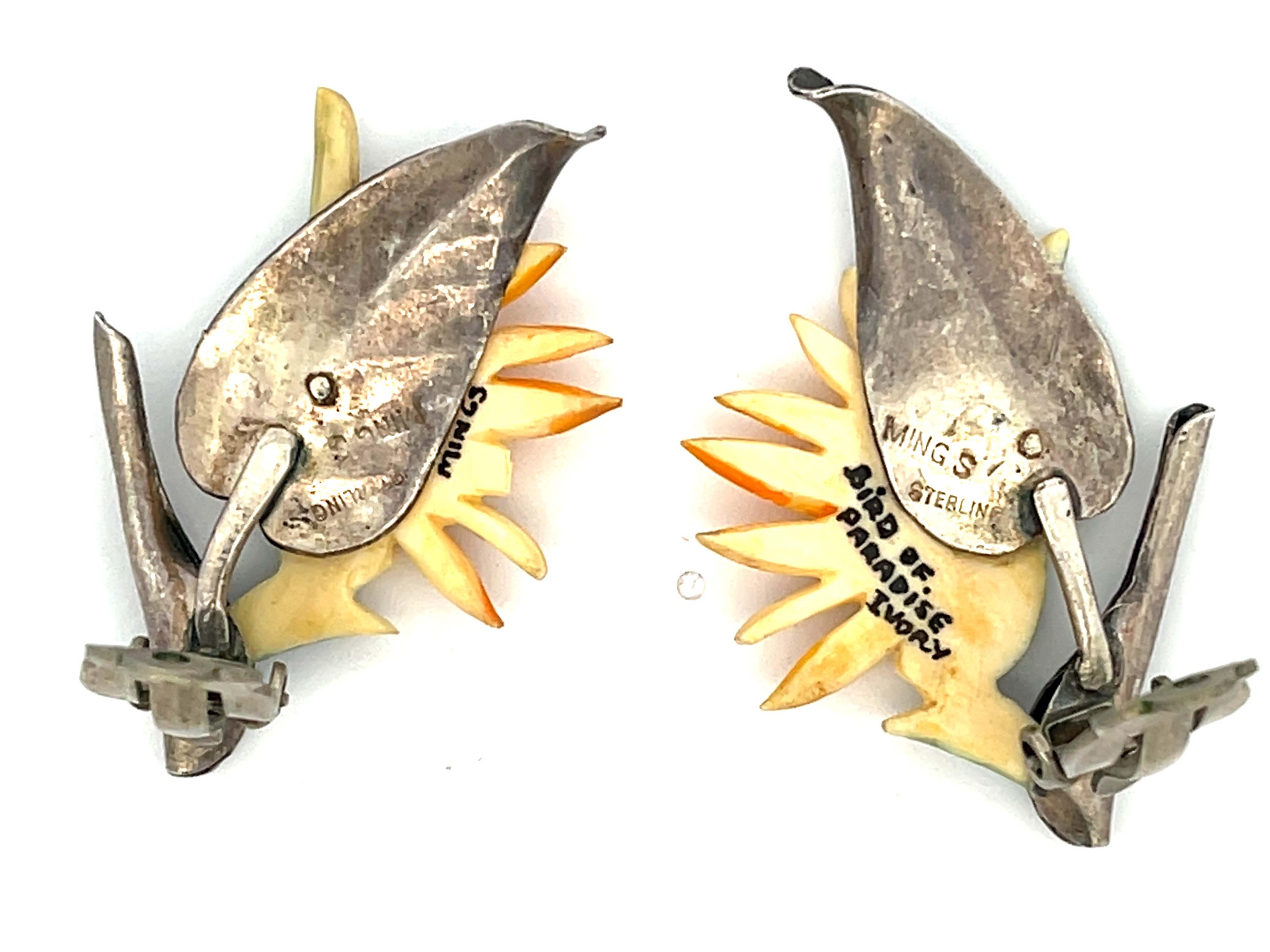 Mings Hawaii Bird of Paradise Earrings in Sterling Silver In Good Condition In Honolulu, HI