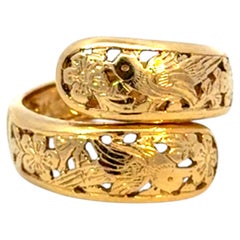 Ming Ming Hawaii Bird on a Plum Bypass Ring 14k Yellow Gold