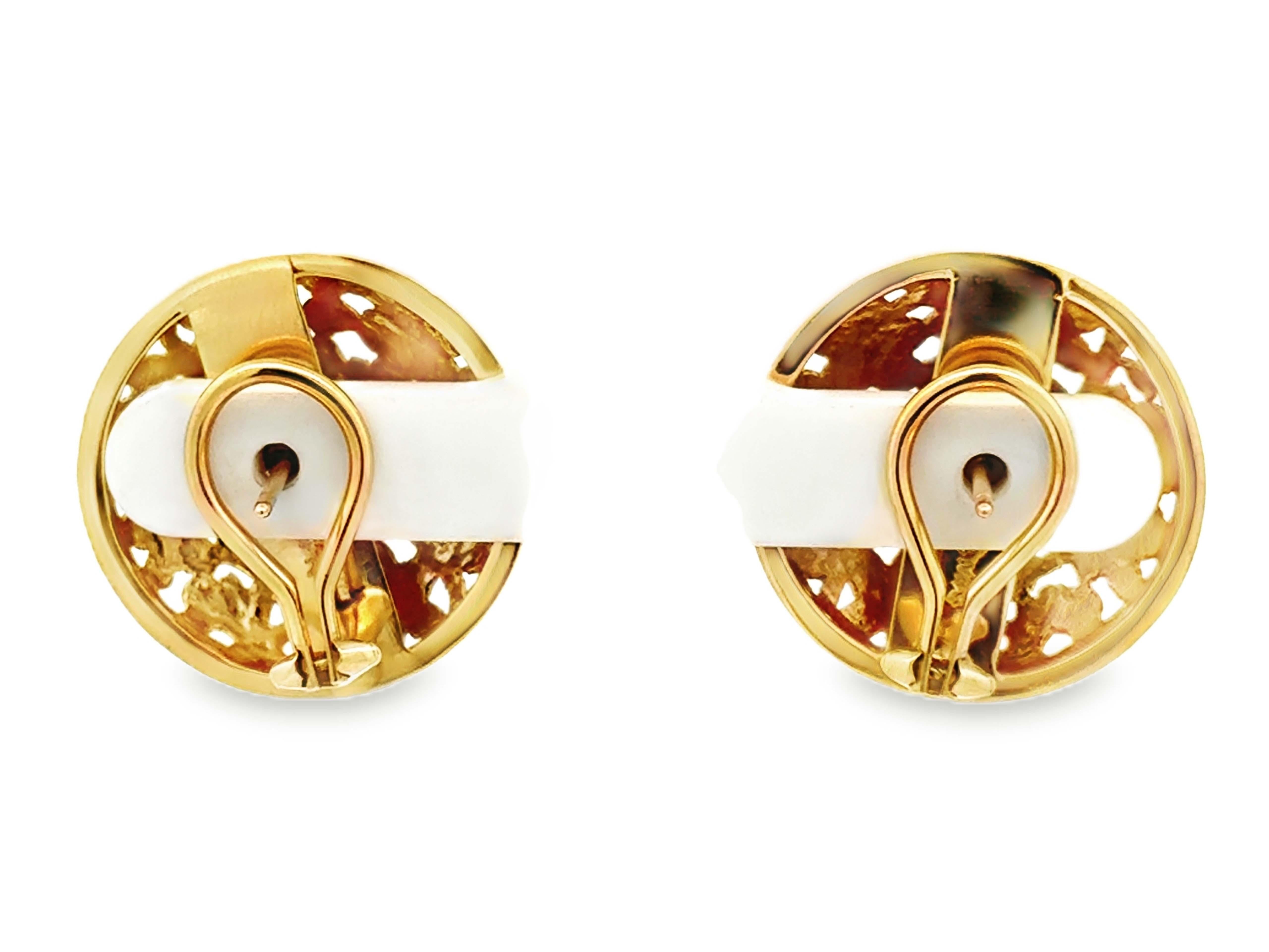 Ming's Hawaii Bird on a Plum Large Round Earrings 14K Yellow Gold 3